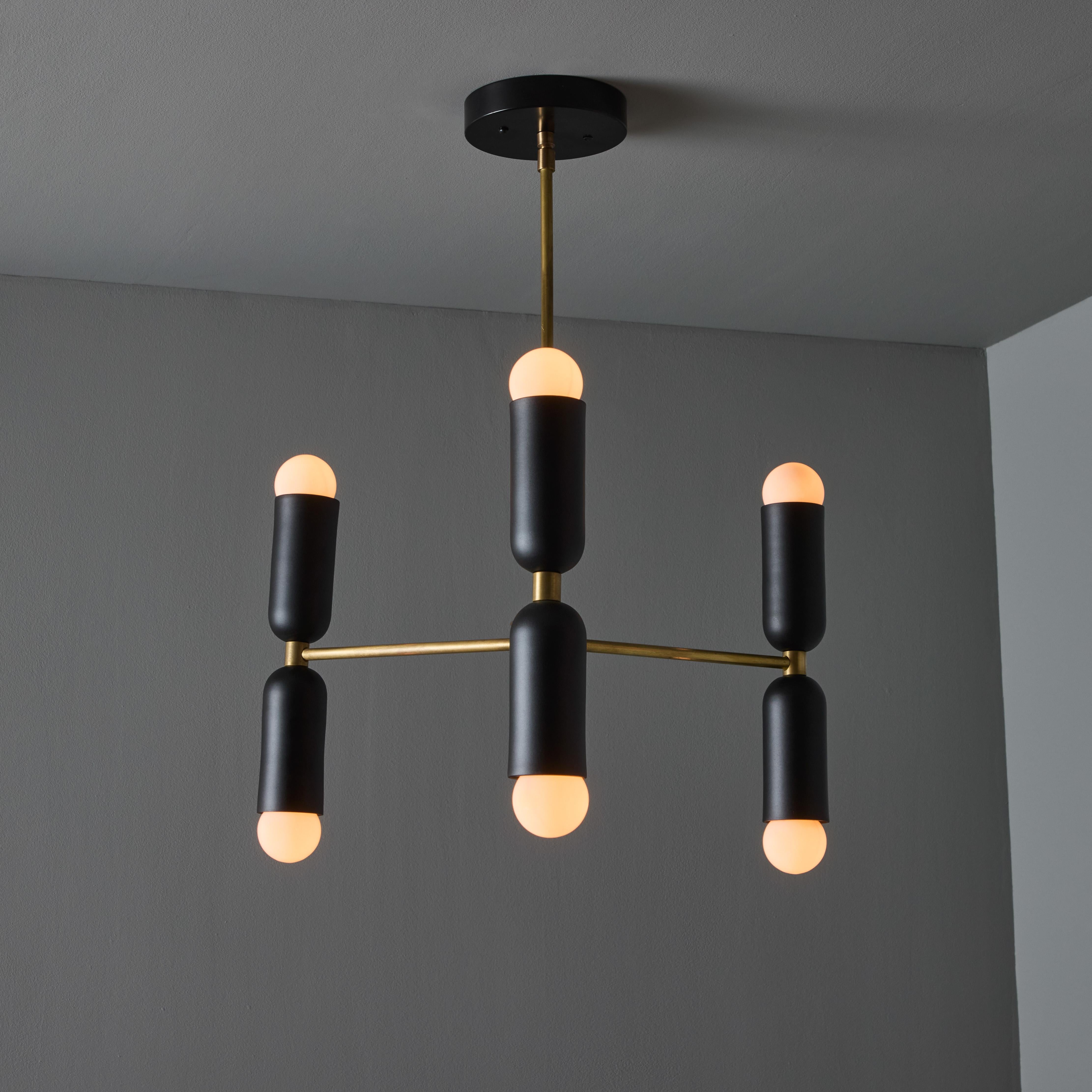 'Lulu' 3-Arm Chandelier in Black & Brass by Alvaro Benitez In New Condition For Sale In Glendale, CA