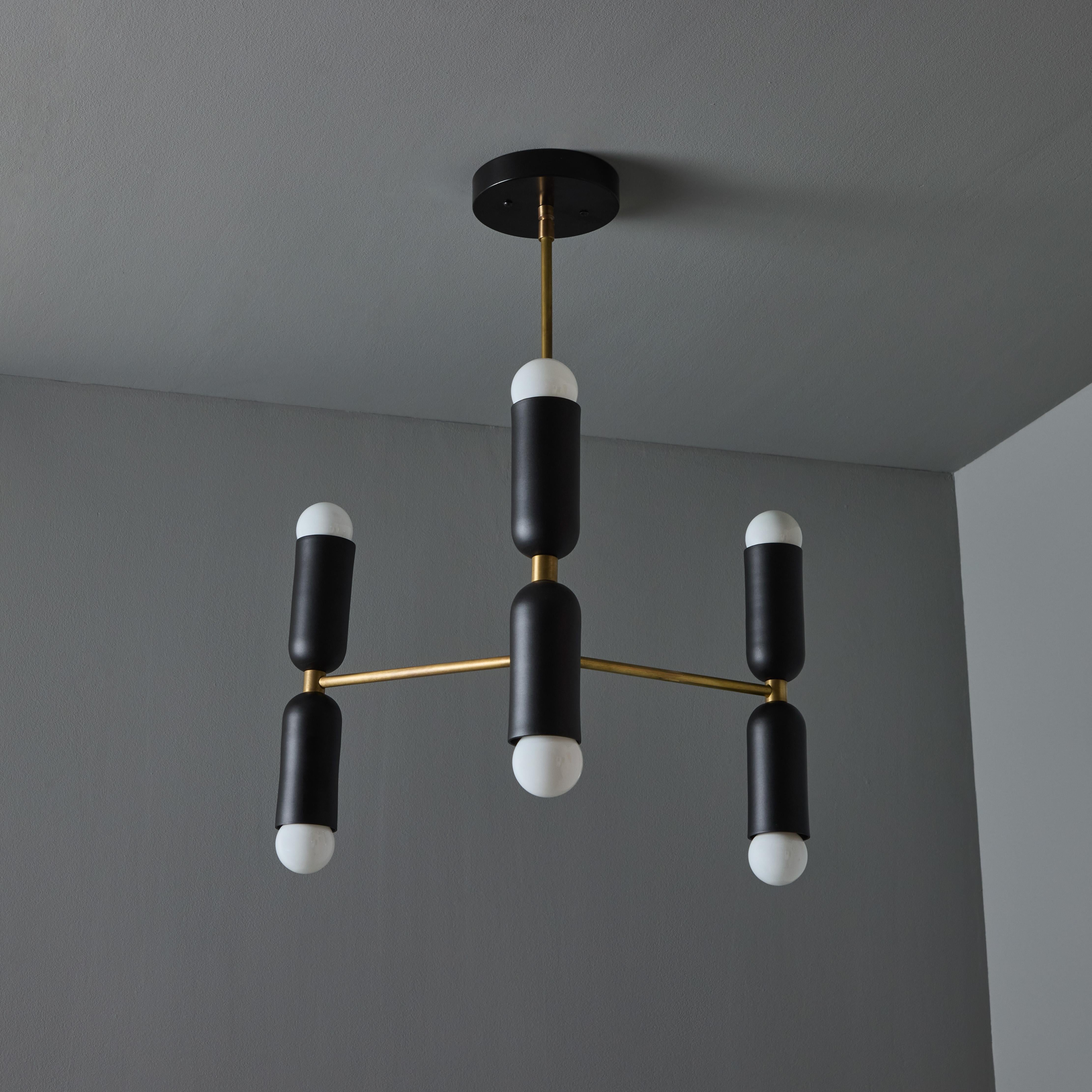 Contemporary 'Lulu' 3-Arm Chandelier in Black & Brass by Alvaro Benitez For Sale