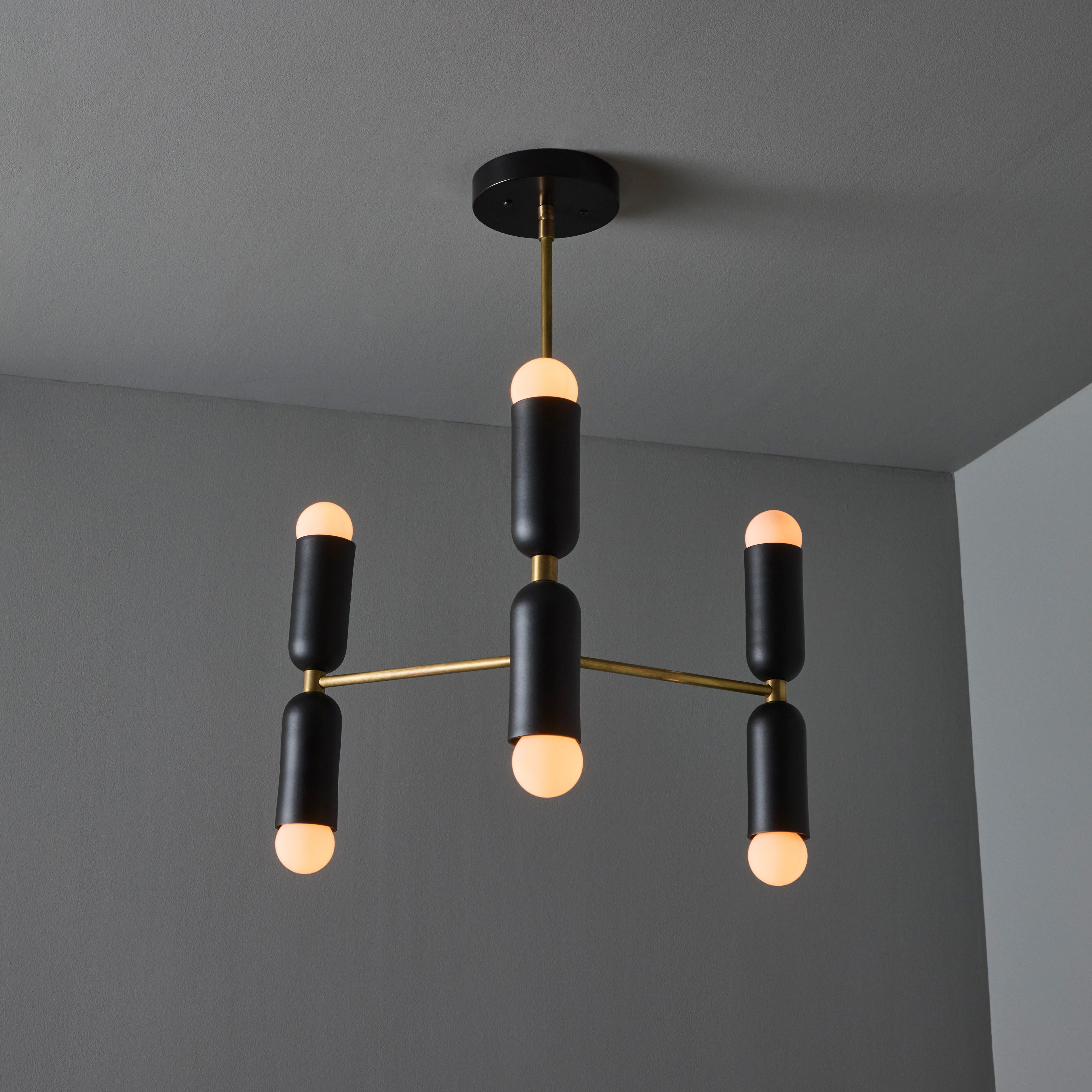 Metal 'Lulu' 3-Arm Chandelier in Black & Brass by Alvaro Benitez For Sale