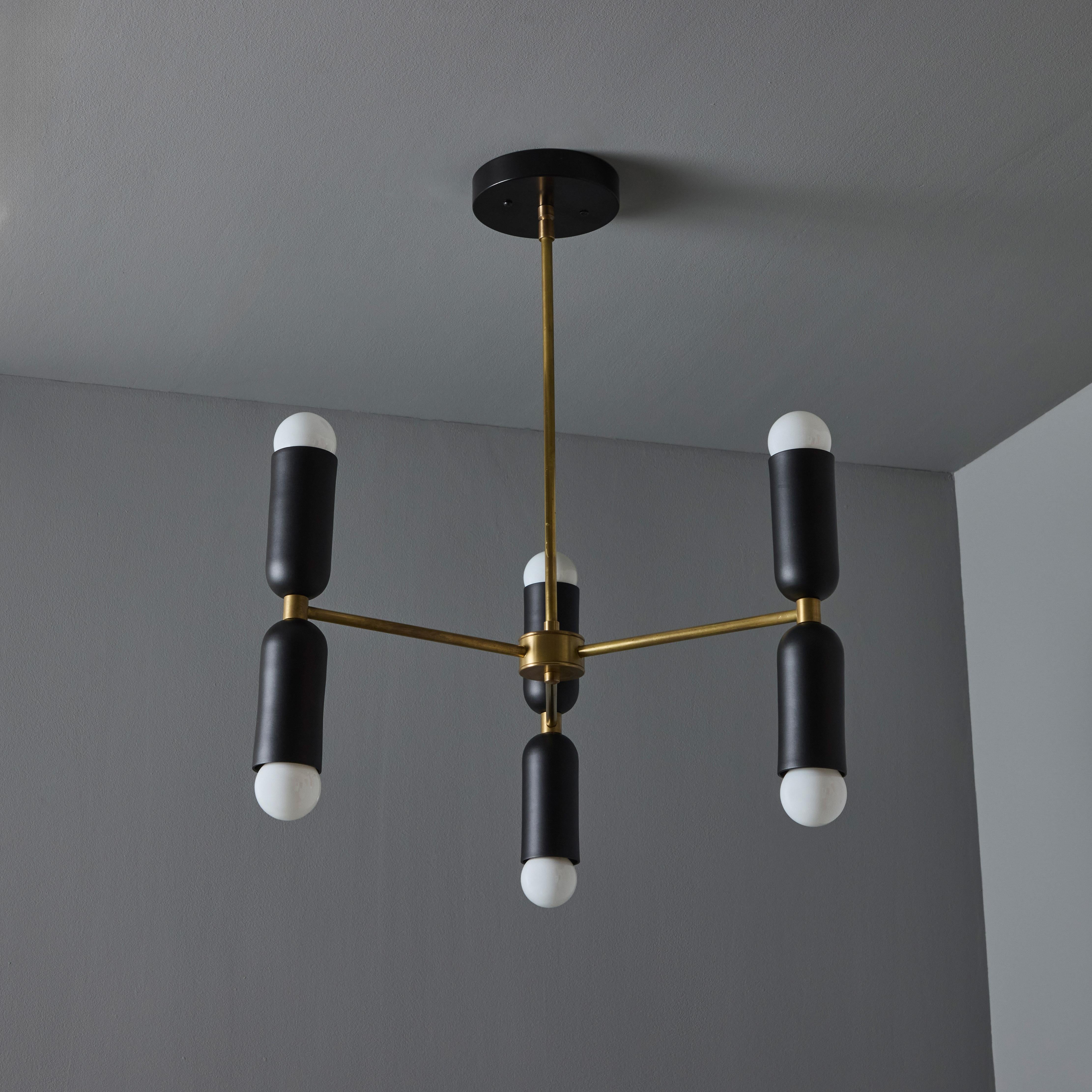 'Lulu' 3-Arm Chandelier in Black & Brass by Alvaro Benitez For Sale 1
