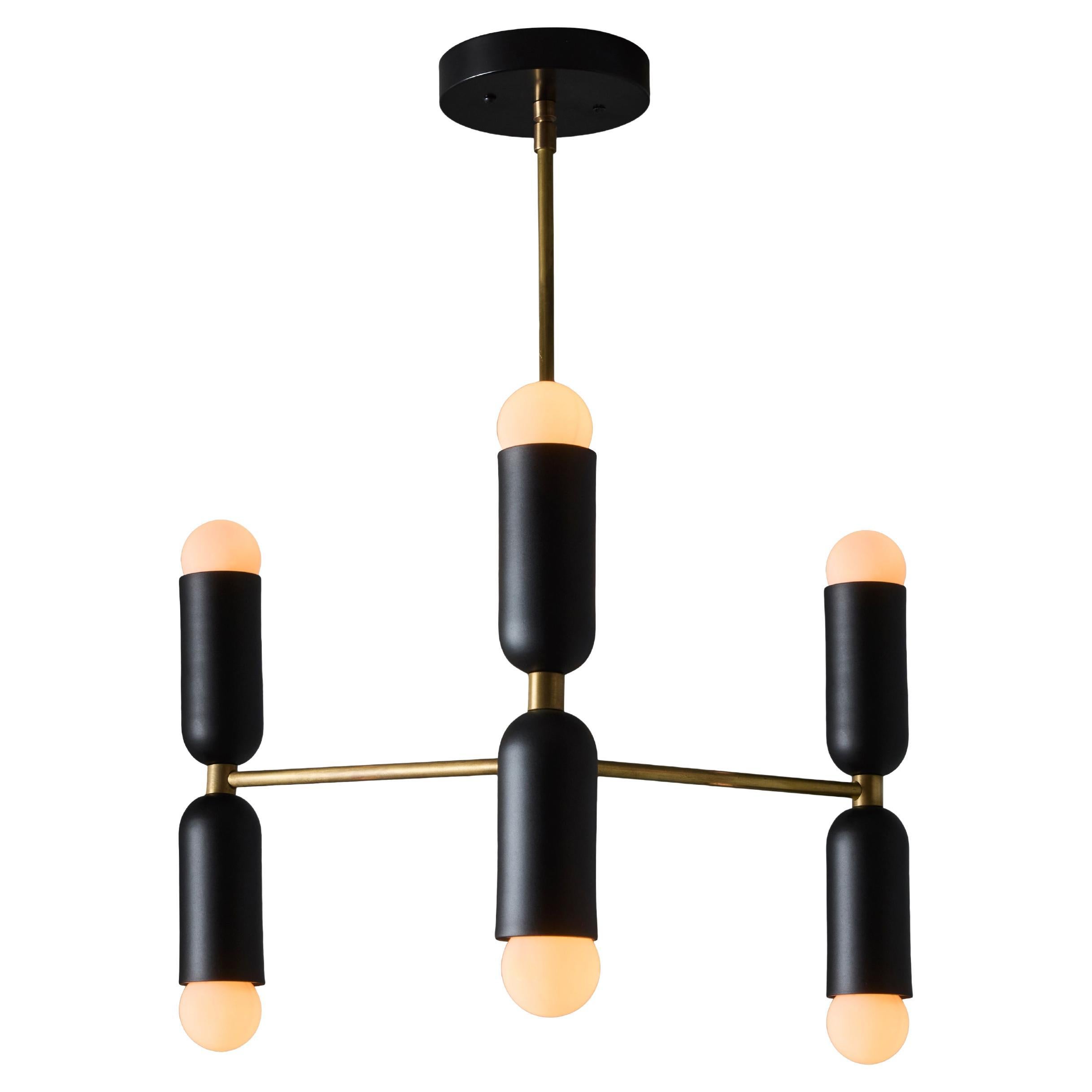 'Lulu' 3-Arm Chandelier in Black & Brass by Alvaro Benitez For Sale