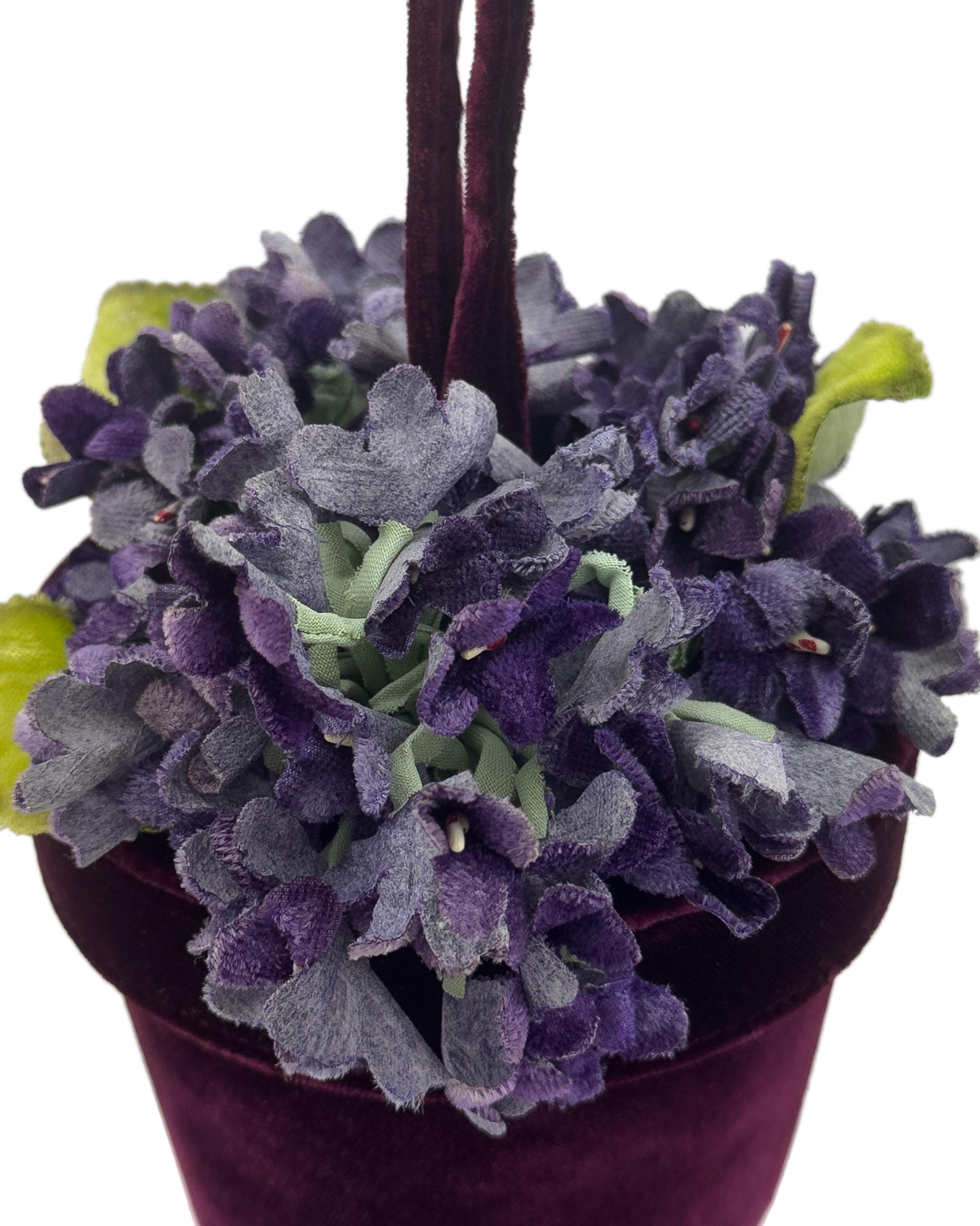 Black Lulu Guinness 1996 Documented Velvet Violet Flower Pot Bag For Sale