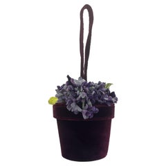 Lulu Guinness 1996 Documented Velvet Violet Flower Pot Bag