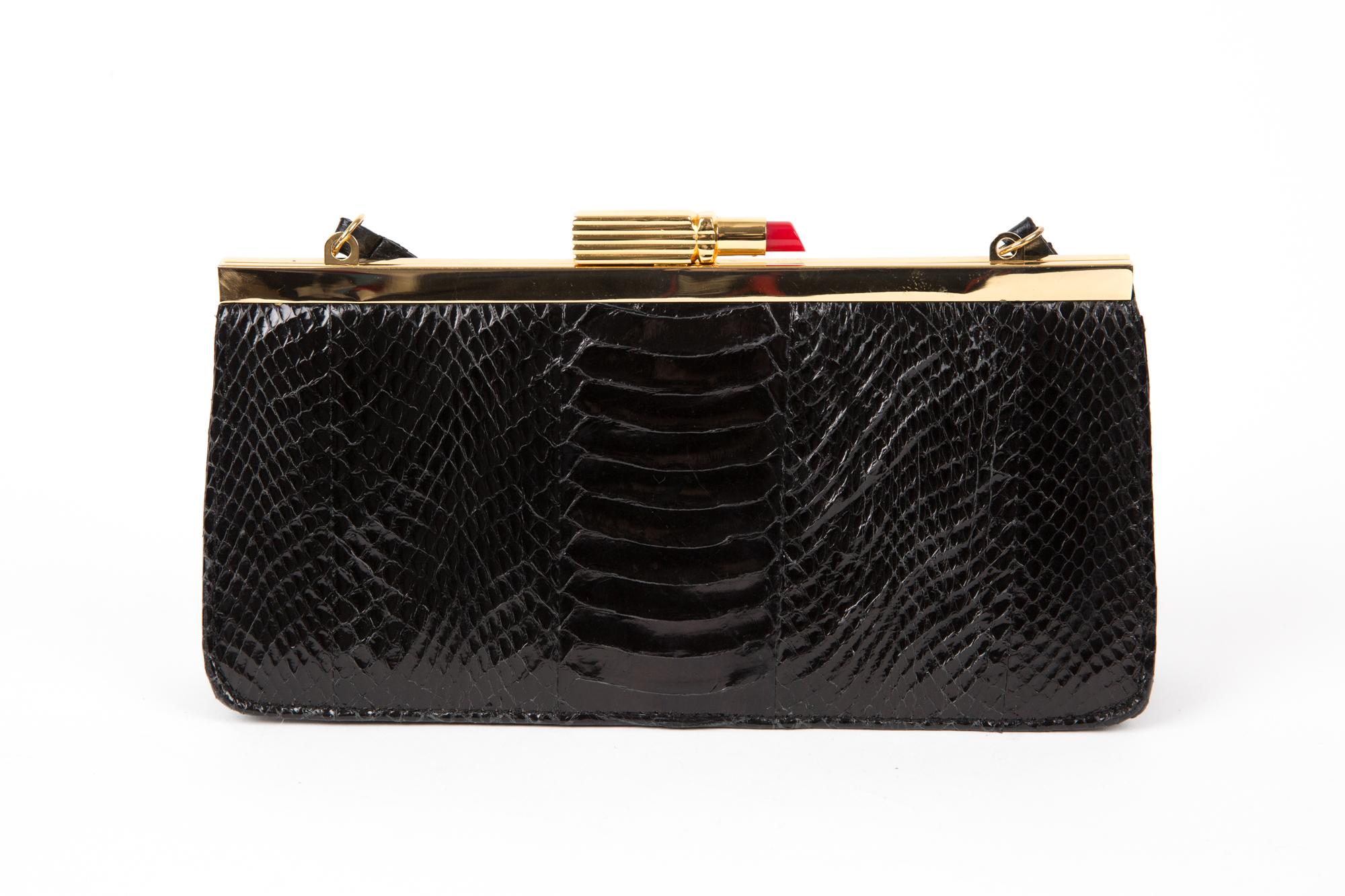 Lulu Guinness Black Leather Lipstick Hand Bag  In Good Condition For Sale In Paris, FR