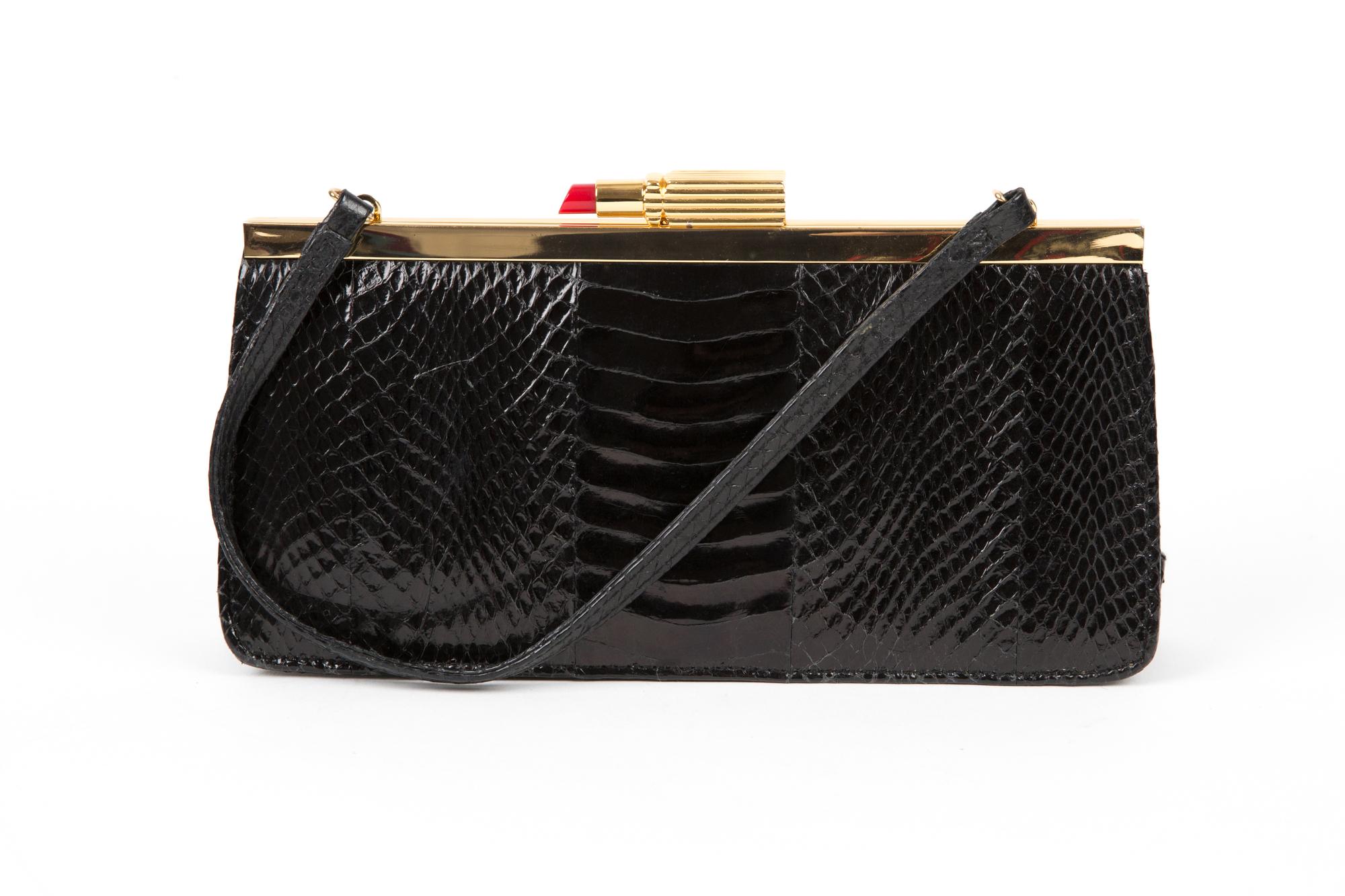 Lulu Guinness Black Leather Lipstick Hand Bag For Sale at 1stDibs