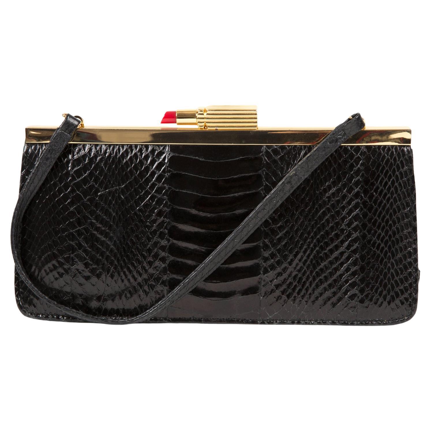 Lulu Guinness Black Leather Lipstick Hand Bag  For Sale