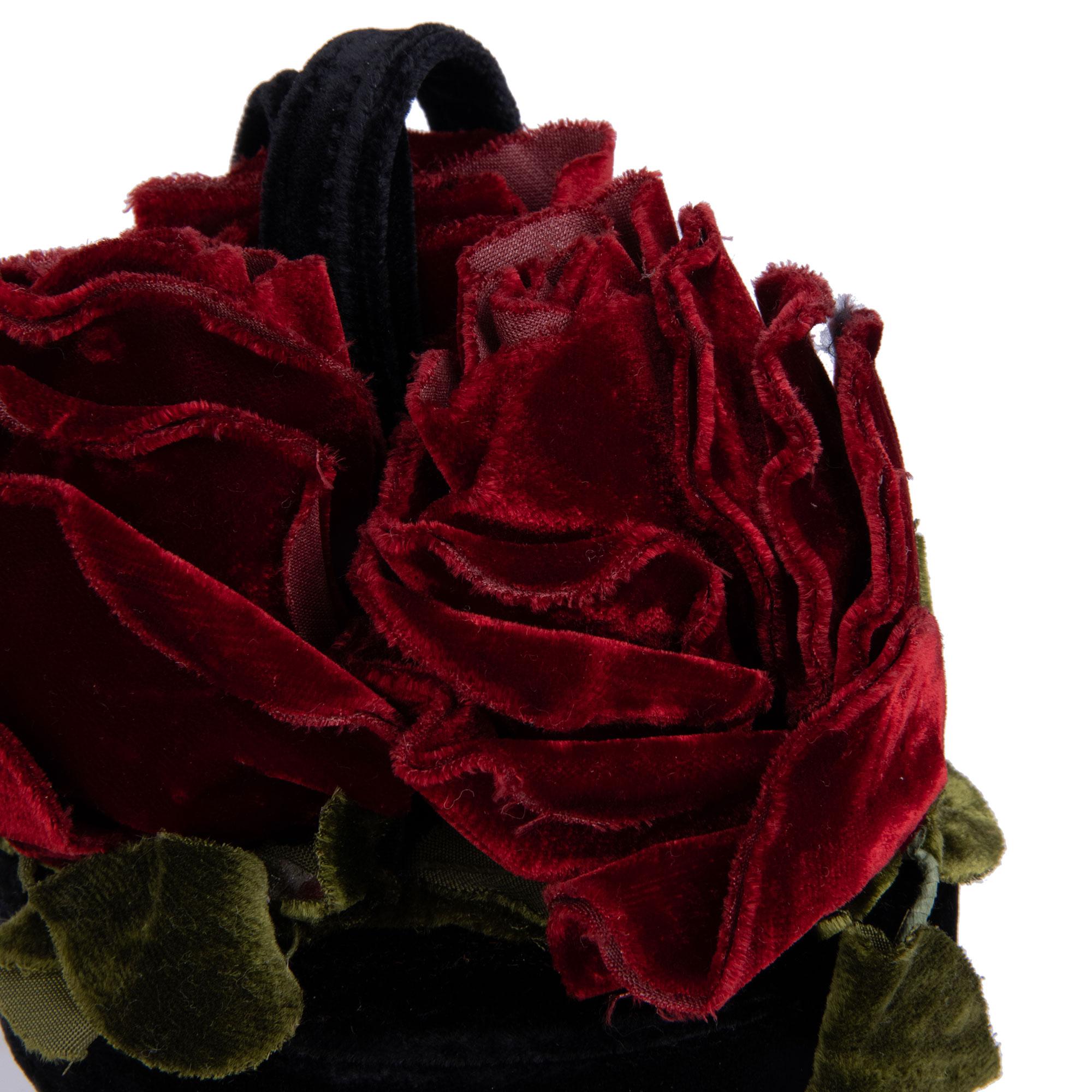Lulu Guinness Black, Red & Green Velvet Vintage Florist Pot Bag 3
