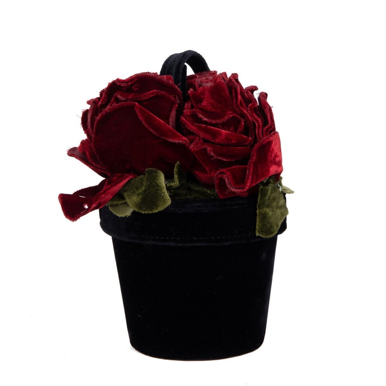 Lulu Guinness Black, Red and Green Velvet Vintage Florist Pot Bag For Sale  at 1stDibs