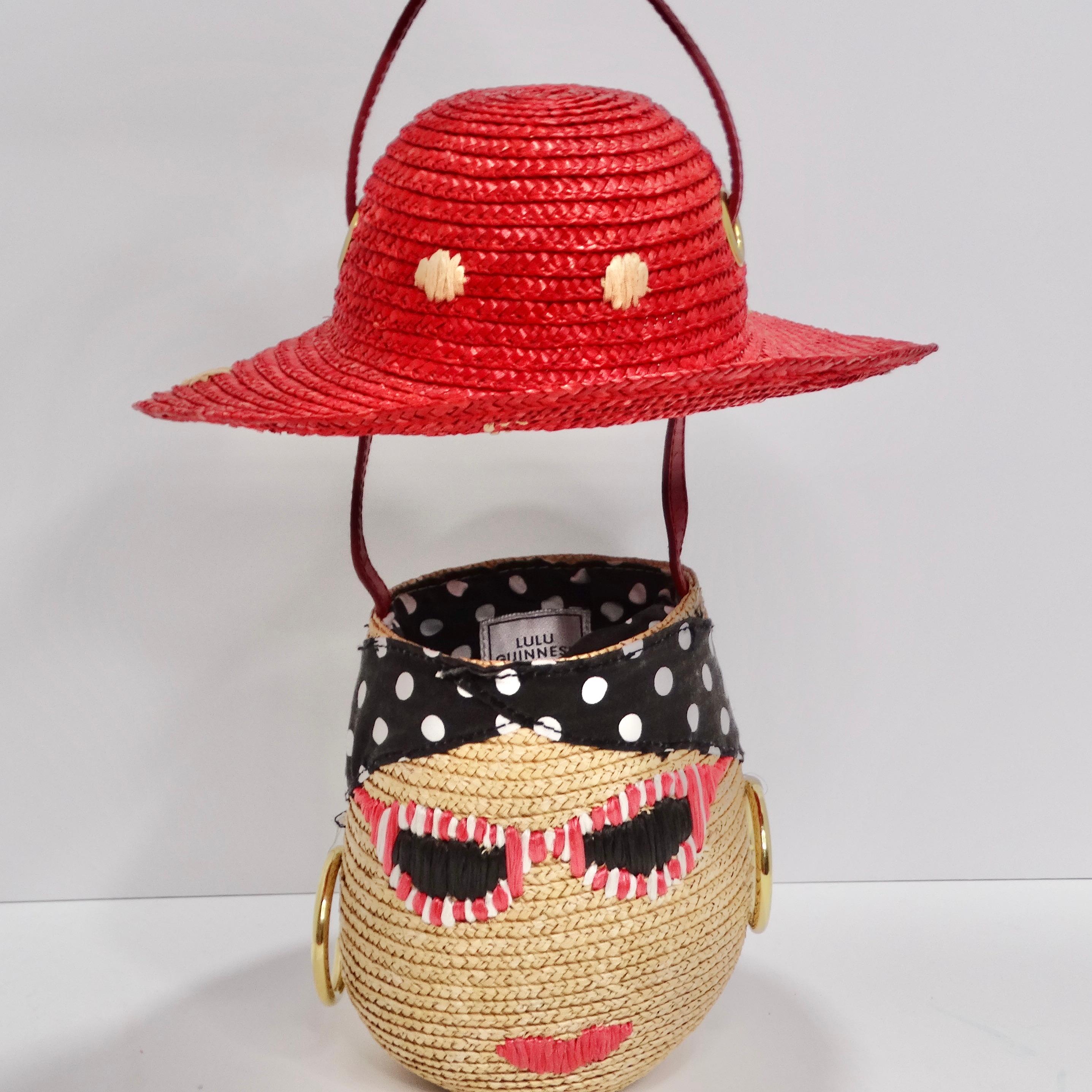 Lulu Guinness Face Motif Raffia Woven Basket For Sale 3