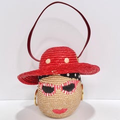 Lulu Guinness Face Motif Raffia Woven Basket