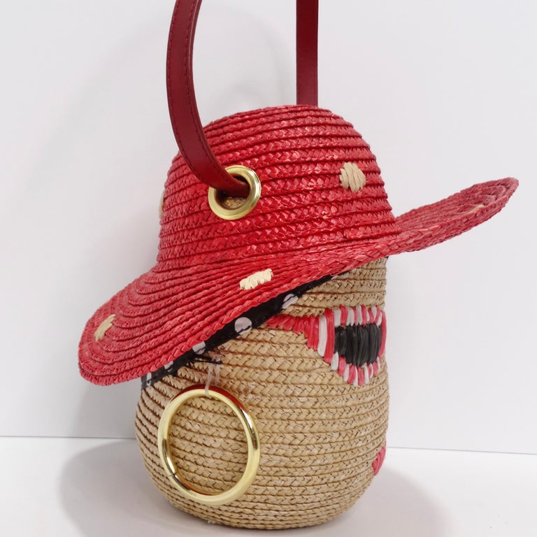 Lulu Guinness Face Motif Raffia Woven Basket For Sale at  display picture 2