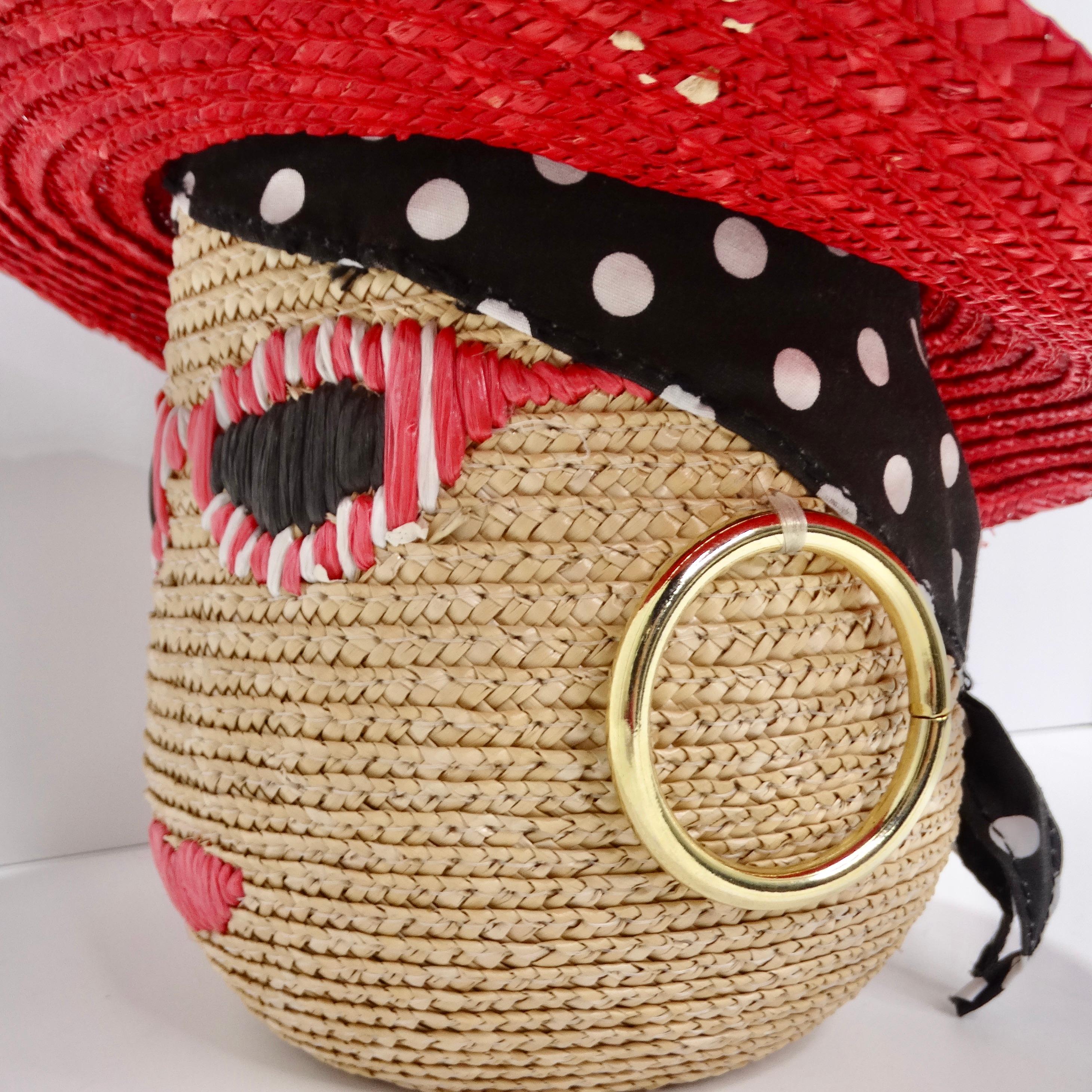 Women's or Men's Lulu Guinness Face Motif Raffia Woven Basket For Sale