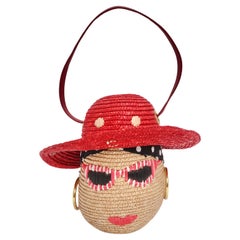 Lulu Guinness Gesicht Motiv Raffia gewebt Korb