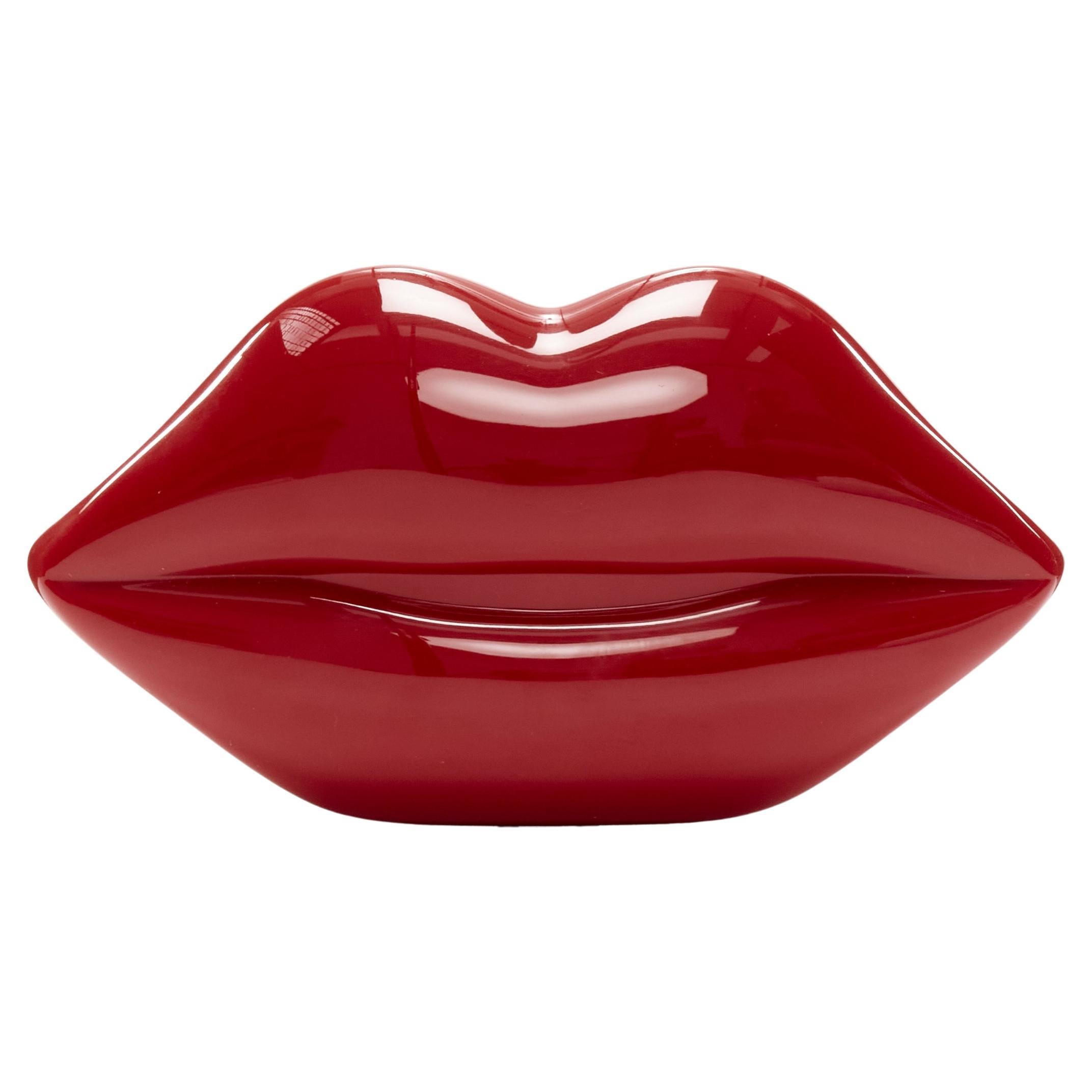LULU GUINNESS Lips red glossy perspex signature evening clutch bag For Sale  at 1stDibs