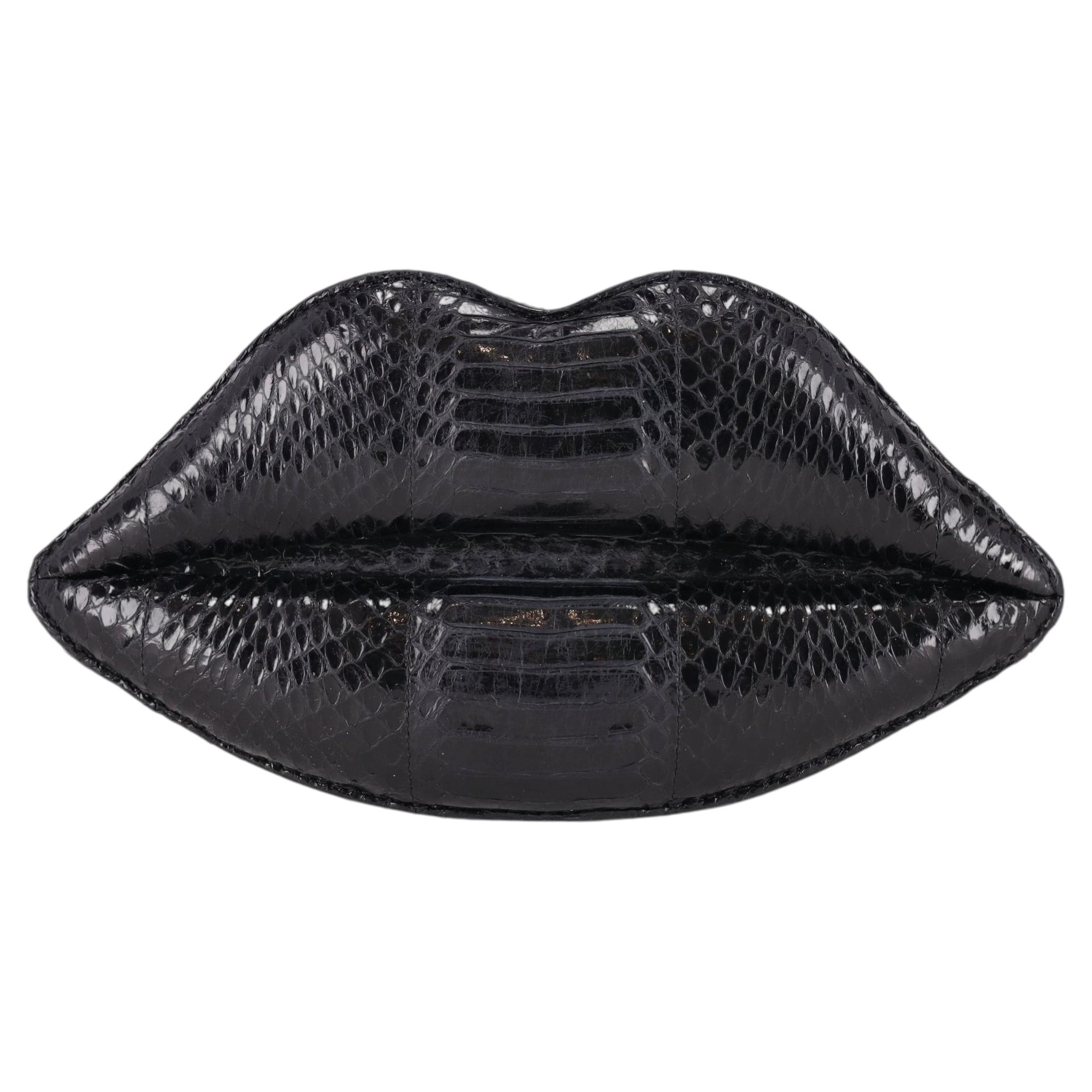 Lulu Guinness Padded Lip Snake Skin Clutch Bag