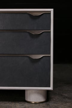 LULU Nightstand by AMBROZIA, Solid Wood, Leather & Metal