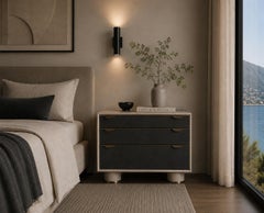 LULU Nightstand by AMBROZIA, Solid Wood, Leather & Metal