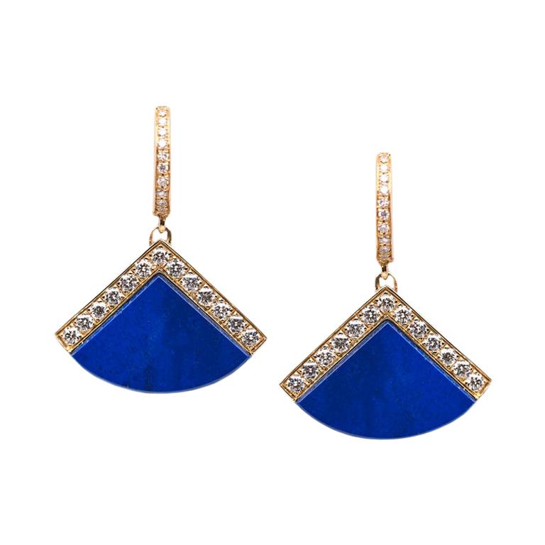 Lulu Torta 18 Karat Yellow Gold Earrings with Lapis lazuli and Diamonds For Sale