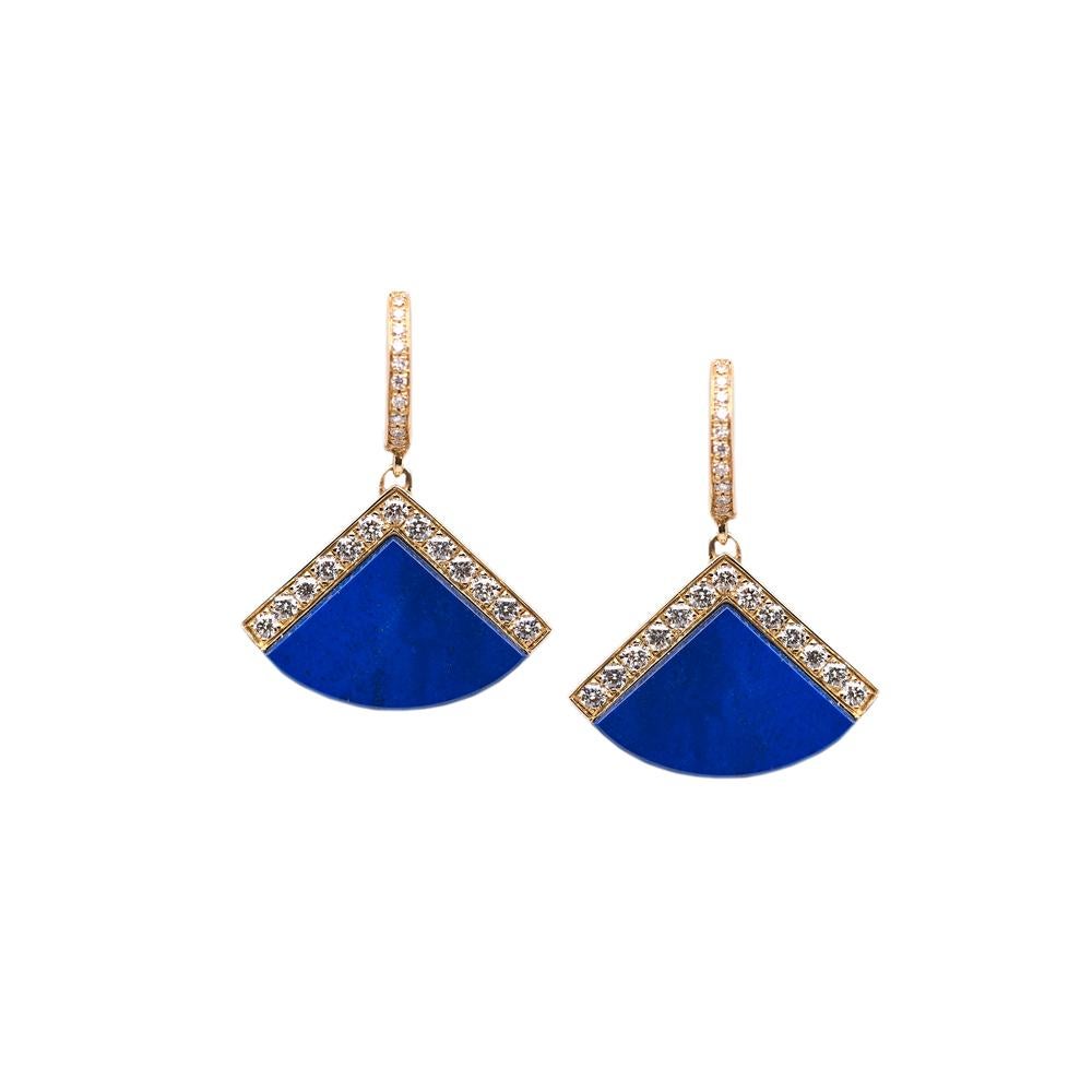 Modern Lulu Torta 18 Karat Yellow Gold Earrings with Lapis lazuli and Diamonds For Sale