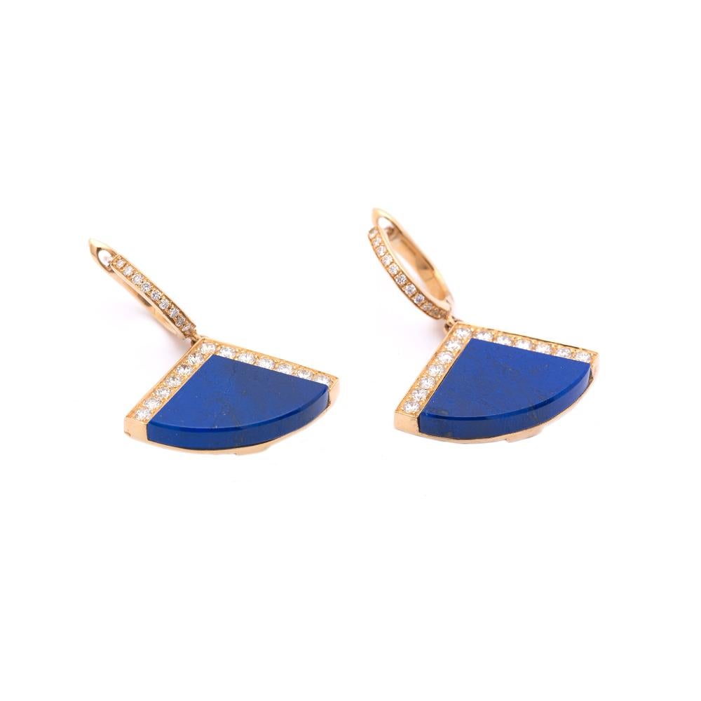 Round Cut Lulu Torta 18 Karat Yellow Gold Earrings with Lapis lazuli and Diamonds For Sale