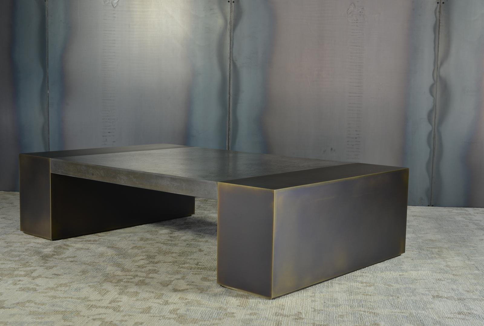 LUMA Design Workshop Block Coffee Table in Dark Resin and Textured Bronze Metal For Sale 4