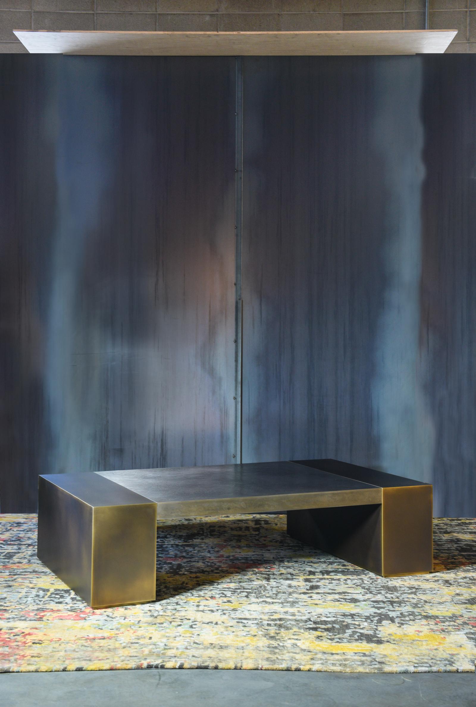 LUMA Design Workshop Block Coffee Table in Dark Resin and Textured Bronze Metal For Sale 5