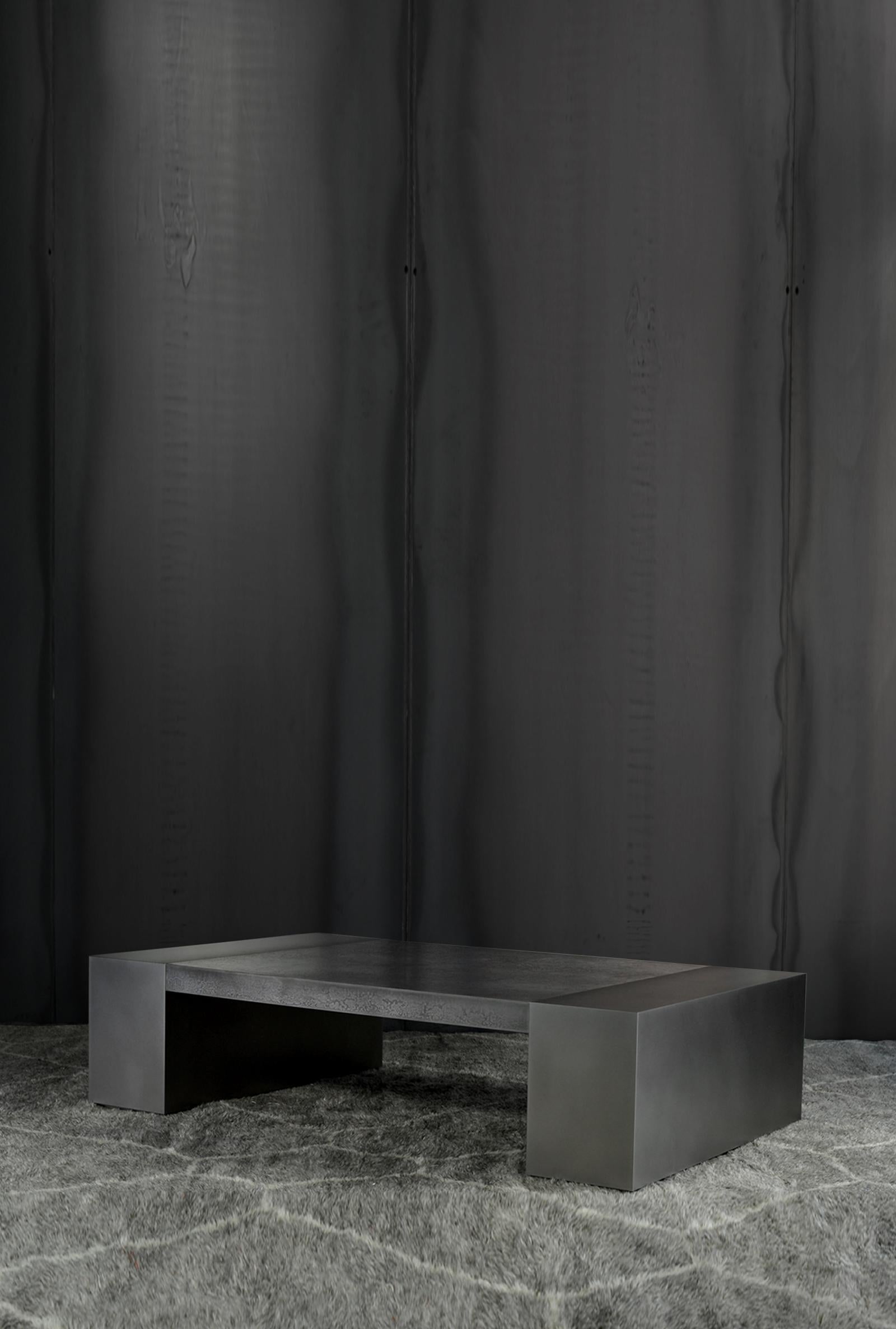 American LUMA Design Workshop Block Coffee Table in Dark Resin and Textured Bronze Metal For Sale