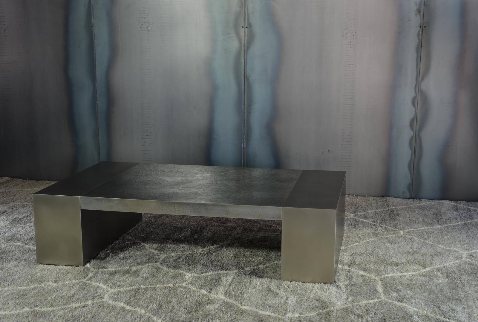 Metalwork LUMA Design Workshop Block Coffee Table in Dark Resin and Textured Bronze Metal For Sale