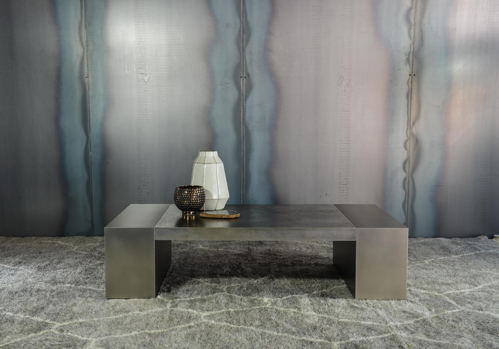 LUMA Design Workshop Block Coffee Table in Dark Resin and Textured Bronze Metal In New Condition For Sale In Seattle, WA