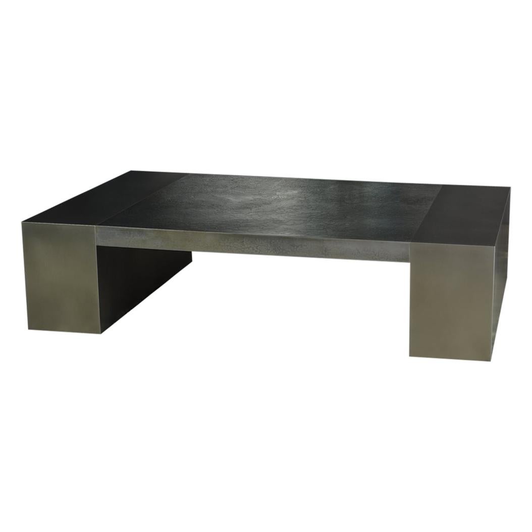 LUMA Design Workshop Block Coffee Table in Shale Textured Metal & Smooth Nickel For Sale