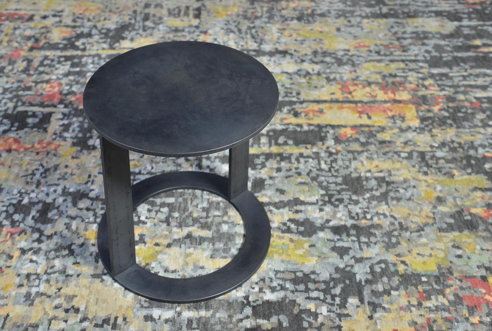 Modern LUMA Design Workshop Block Occasional Table in Black Shale Metal Pitting Texture For Sale