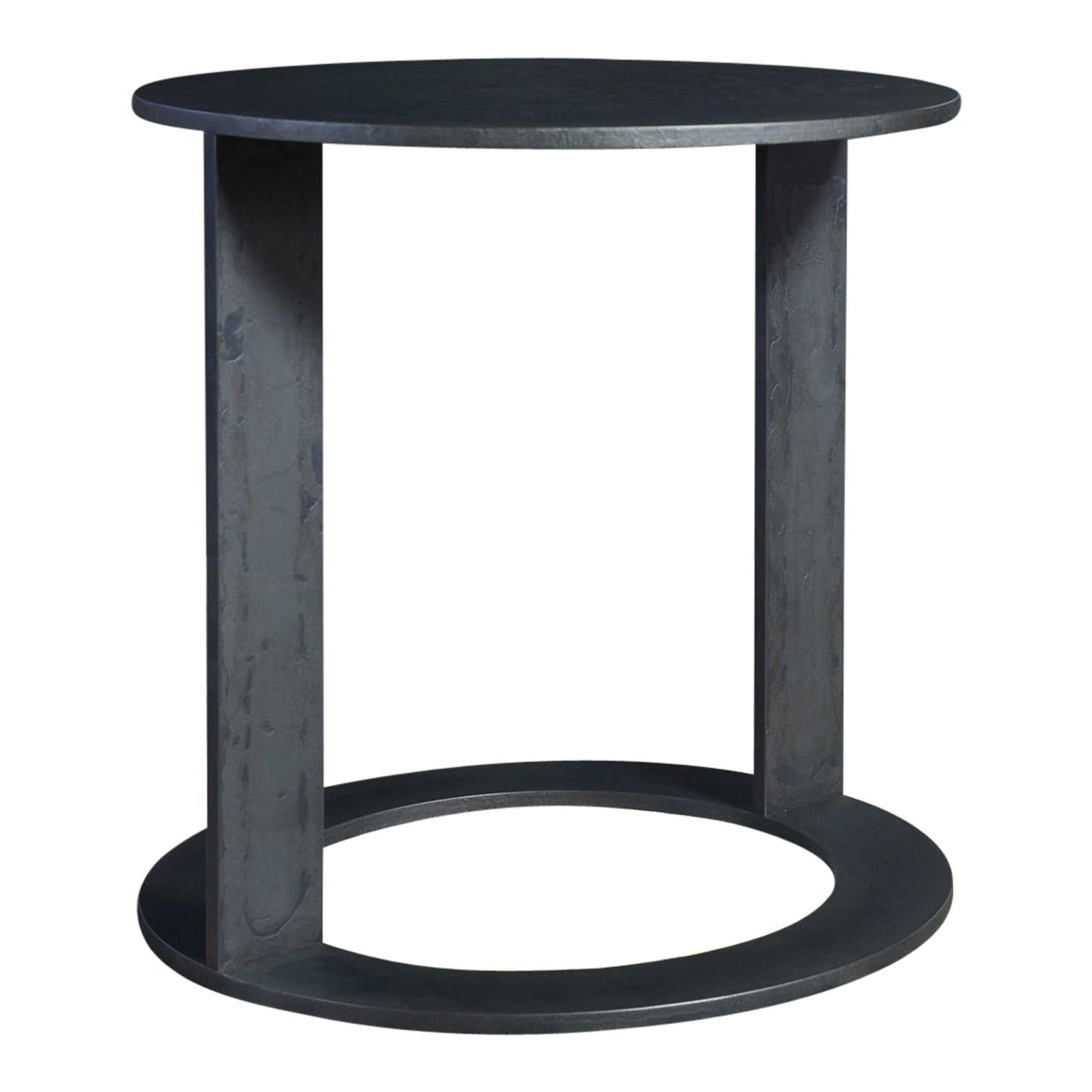 LUMA Design Workshop Block Occasional Table in Black Shale Metal Pitting Texture For Sale