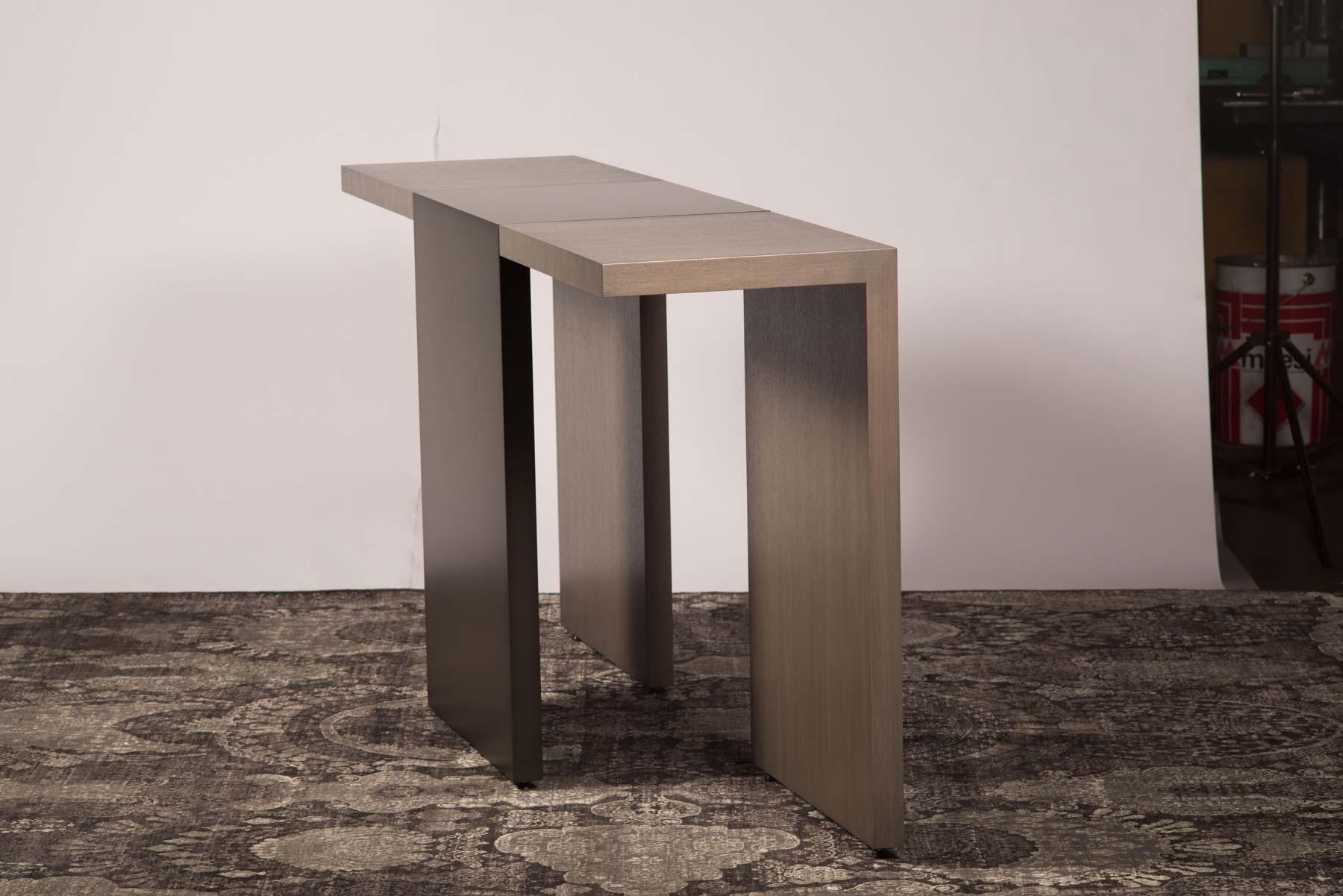 LUMA Design Workshop Flip Console Table in Stone Gray Wood and Dark Black Metal For Sale 1