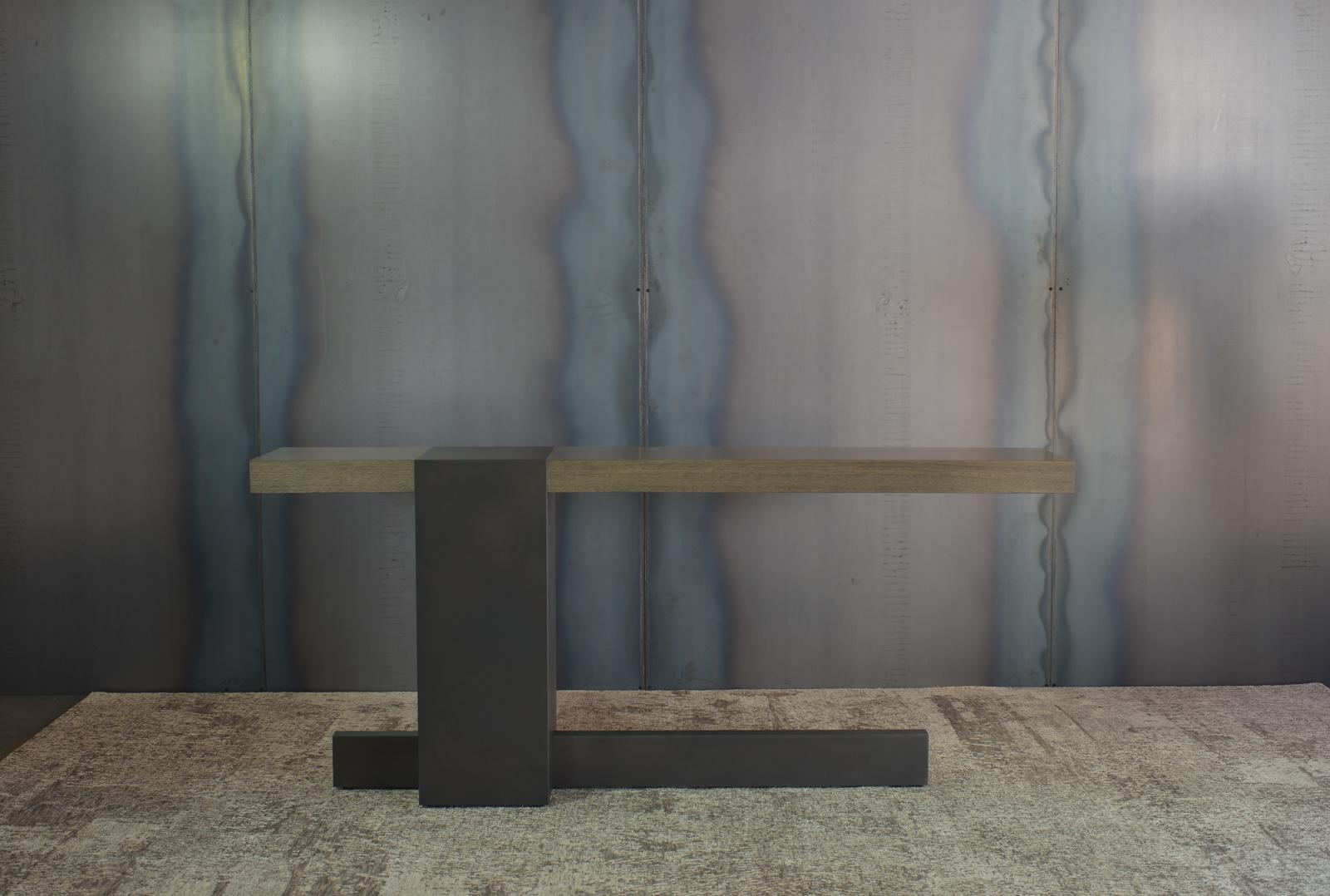 The LUMA Design Workshop float console is the result of thoughtful design and expert craftsmanship. A Stone Walnut top cantilevers from a blackened steel base and leg.

Like all LUMA Furniture, this piece is made to order, and can be crafted to