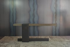 LUMA Design Workshop Float Console in Light Wood and Blackened Metal
