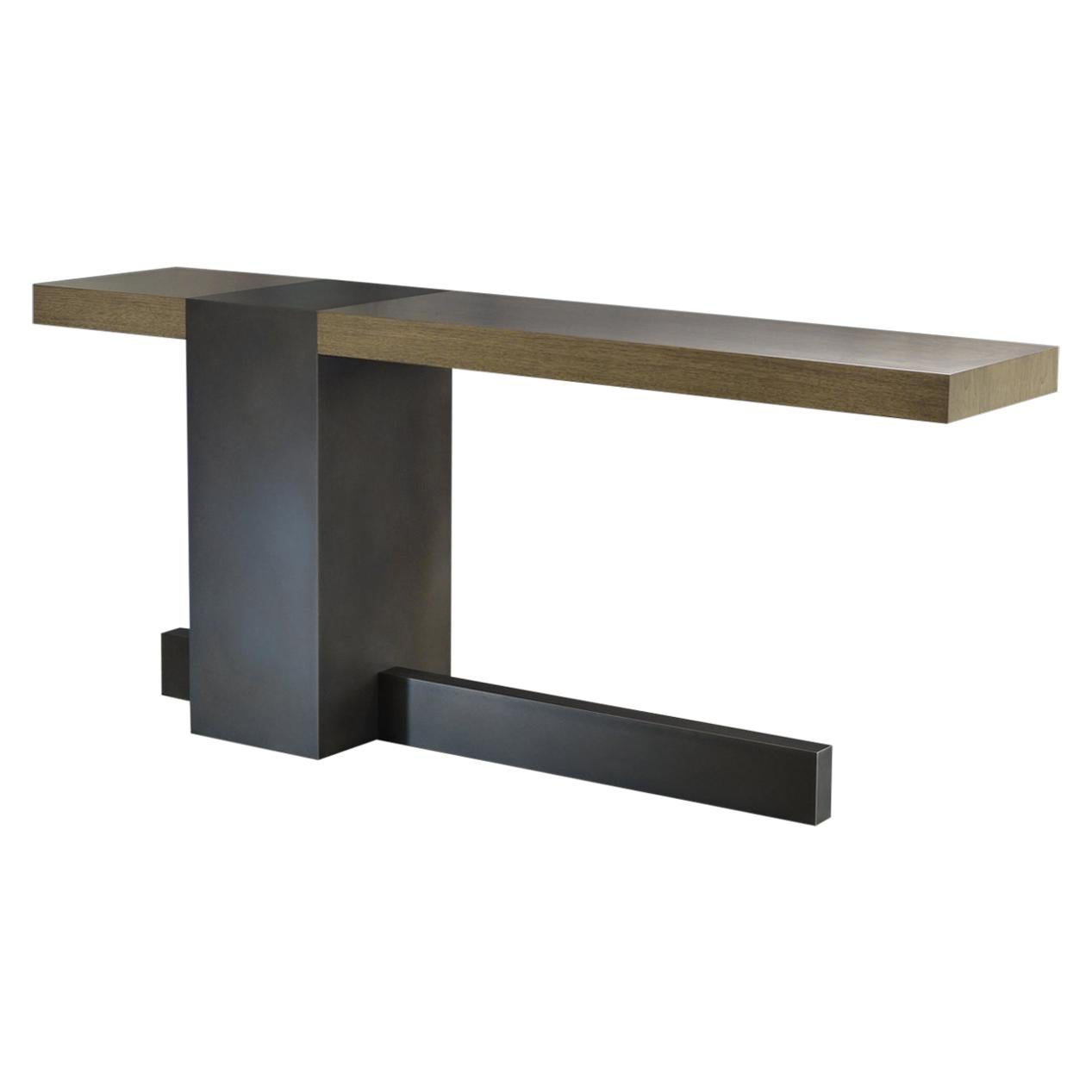 LUMA Design Workshop Float Console in Light Wood and Blackened Metal For Sale