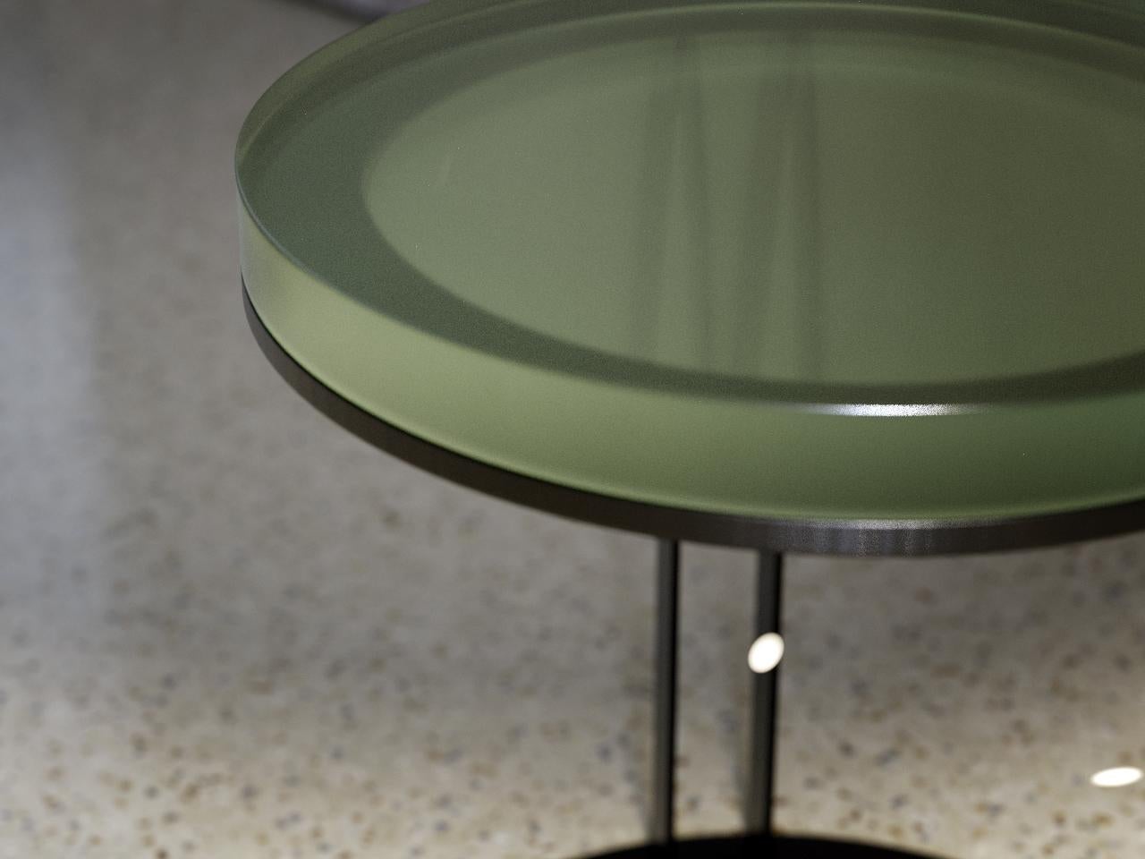 LUMA Design Workshop Float Occasional Table in Black Textured Metal & Cast Glass In New Condition For Sale In Seattle, WA