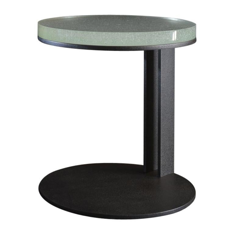 LUMA Design Workshop Float Occasional Table in Black Textured Metal & Cast Glass For Sale