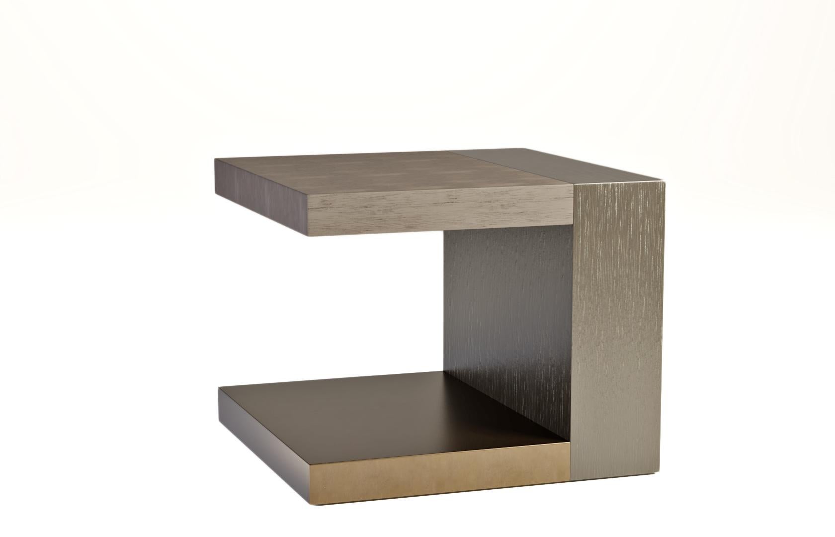 dark wood and metal side table