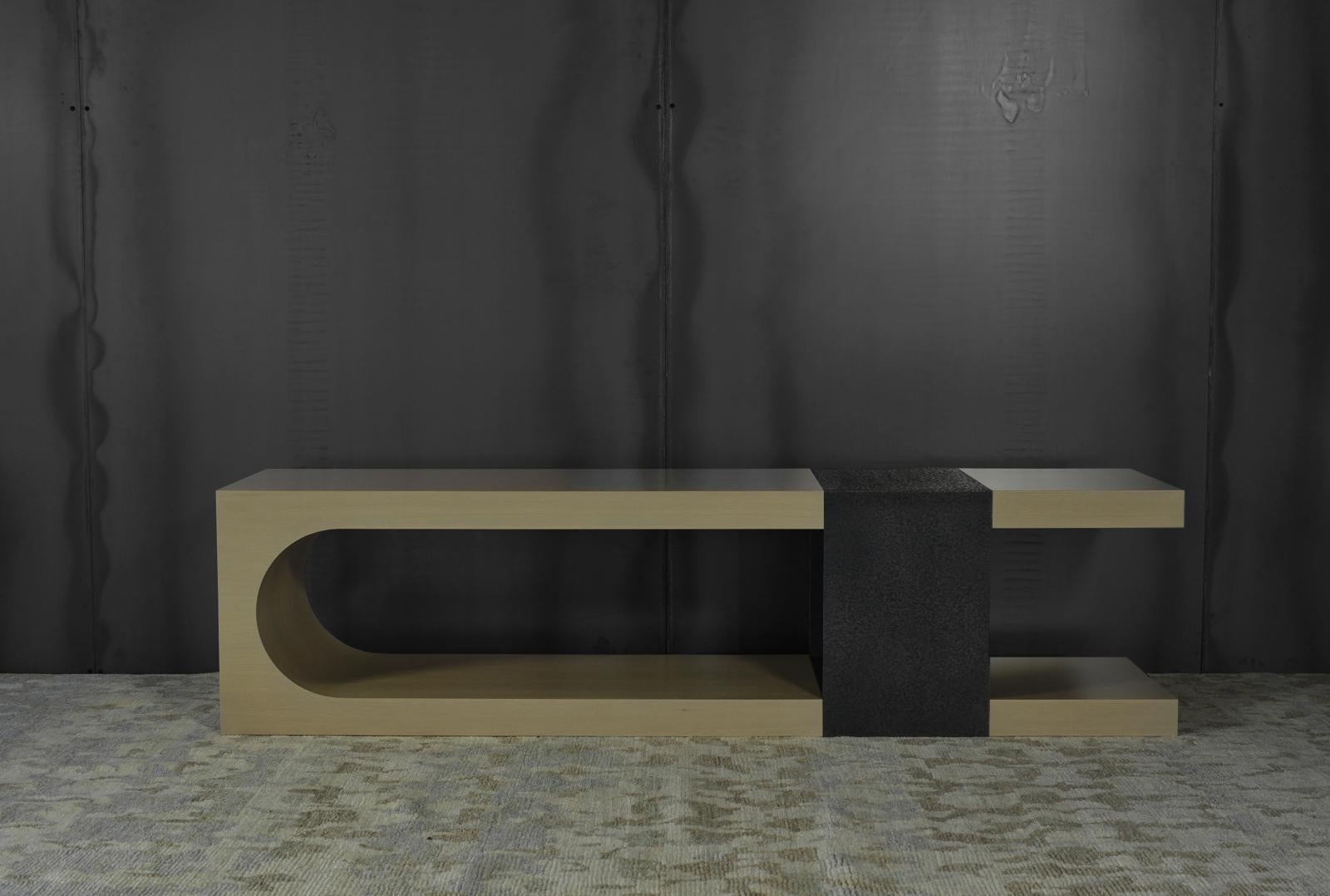 Modern LUMA Design Workshop Silo Bench with Light Wood and Black Textured Metal For Sale