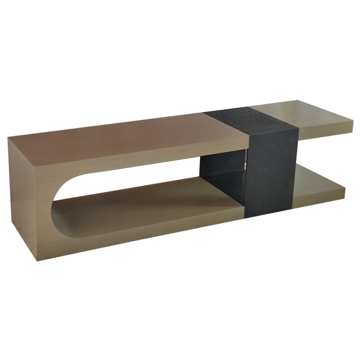 LUMA Design Workshop Silo Bench with Light Wood and Black Textured Metal For Sale