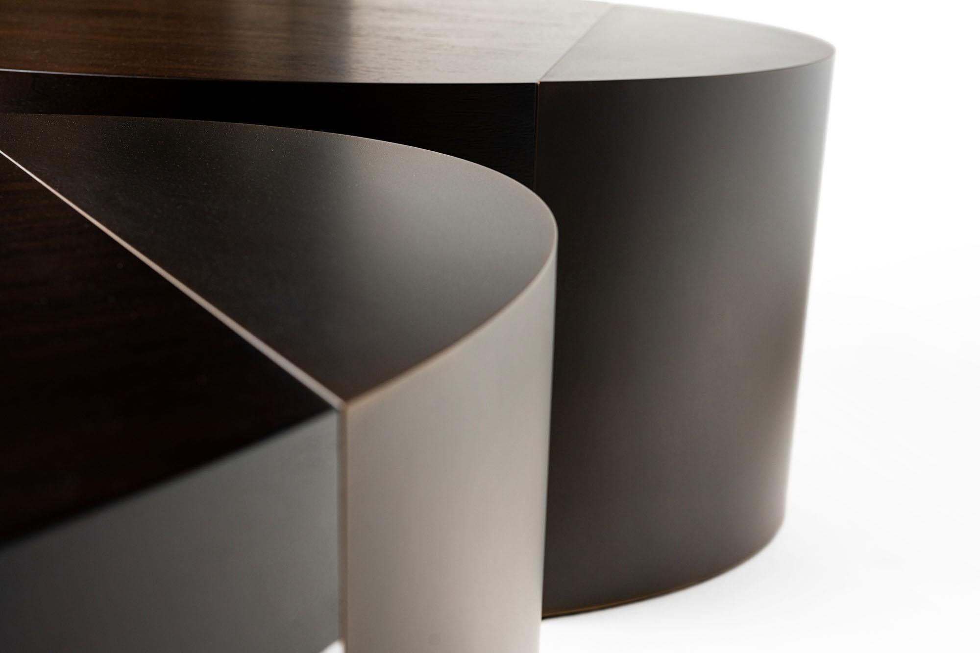 LUMA Design Workshop Silo Coffee Table in Nickel Metal & Dark Translucent Resin For Sale 1