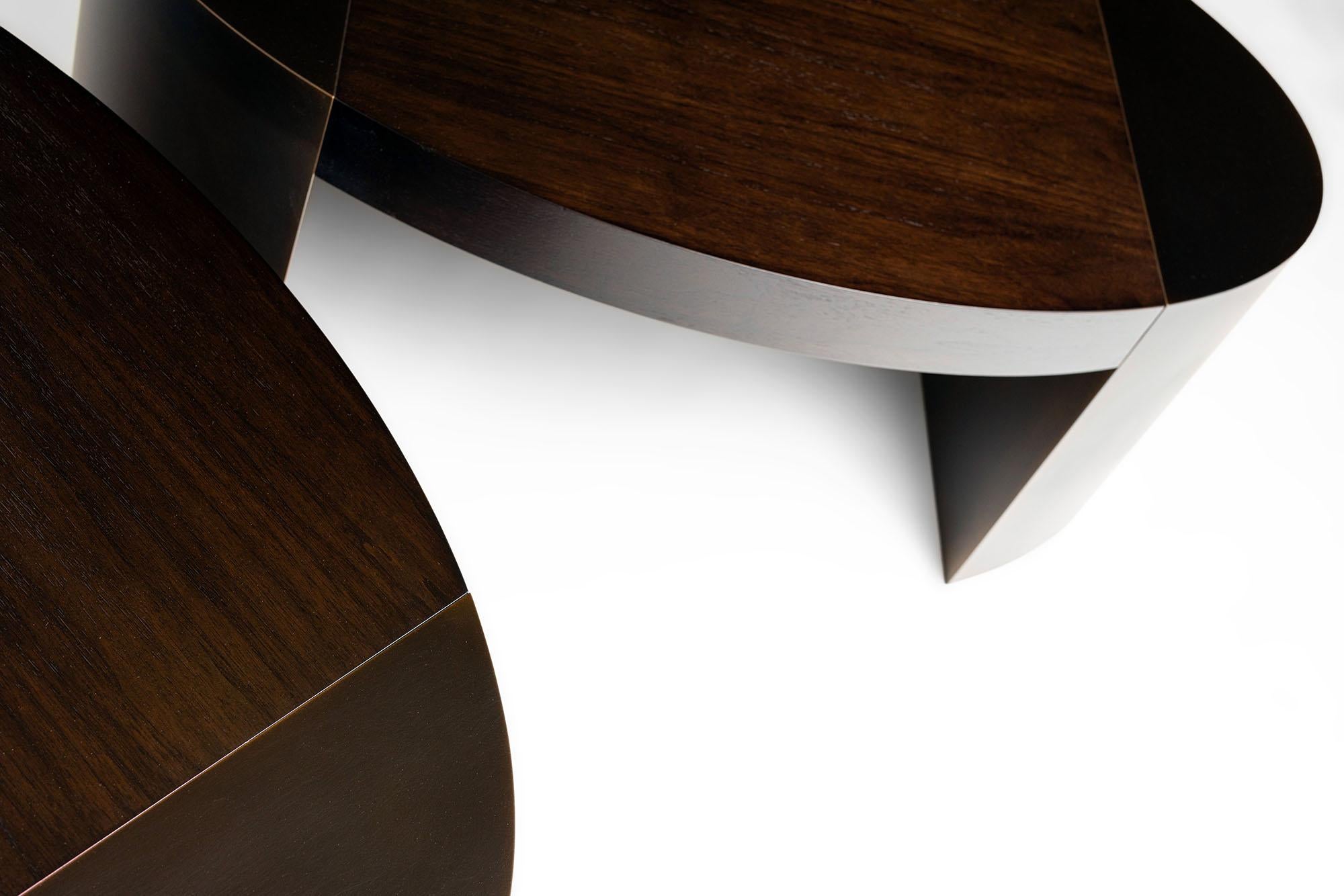 LUMA Design Workshop Silo Coffee Table in Nickel Metal & Dark Translucent Resin For Sale 2