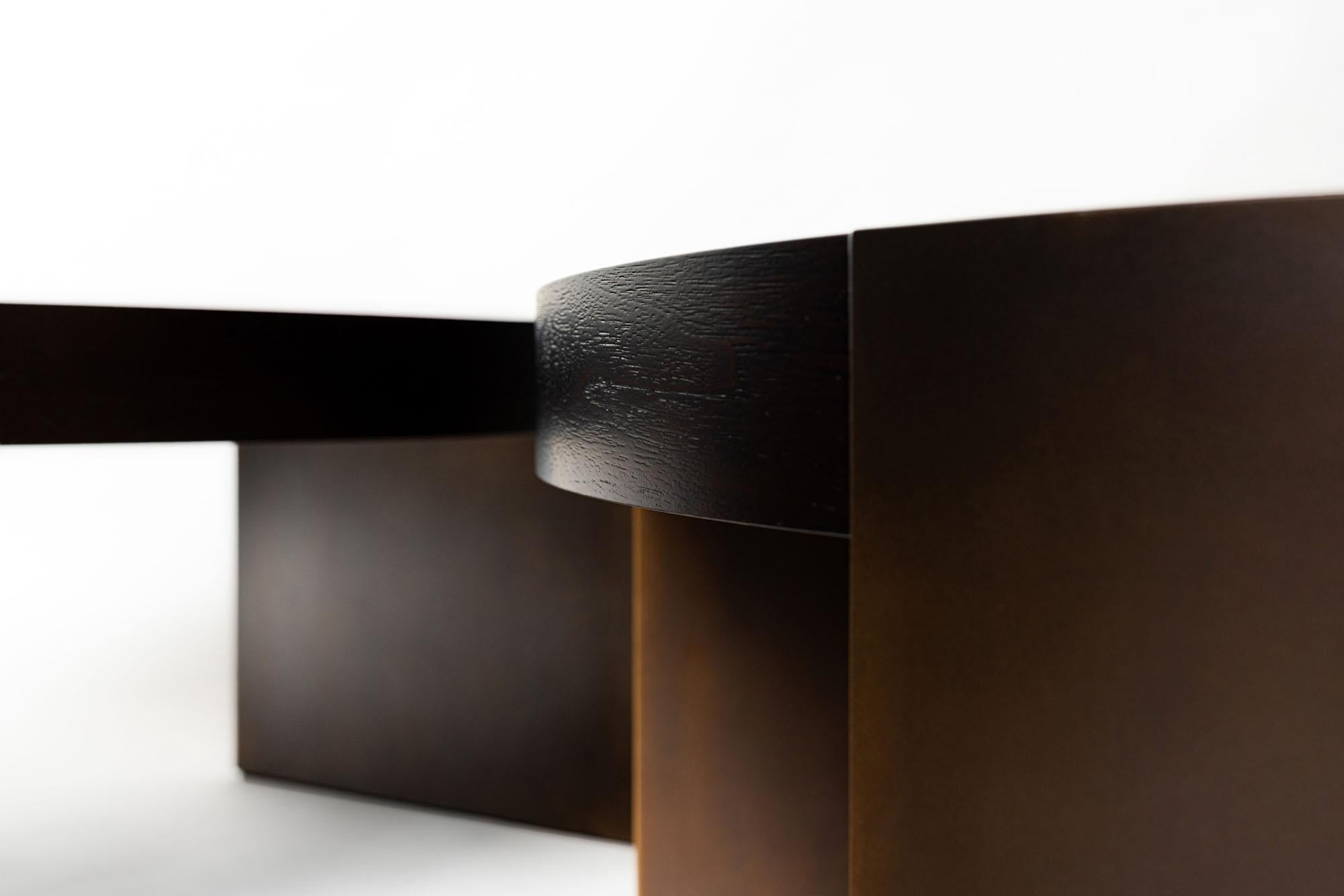 LUMA Design Workshop Silo Coffee Table in Nickel Metal & Dark Translucent Resin For Sale 3