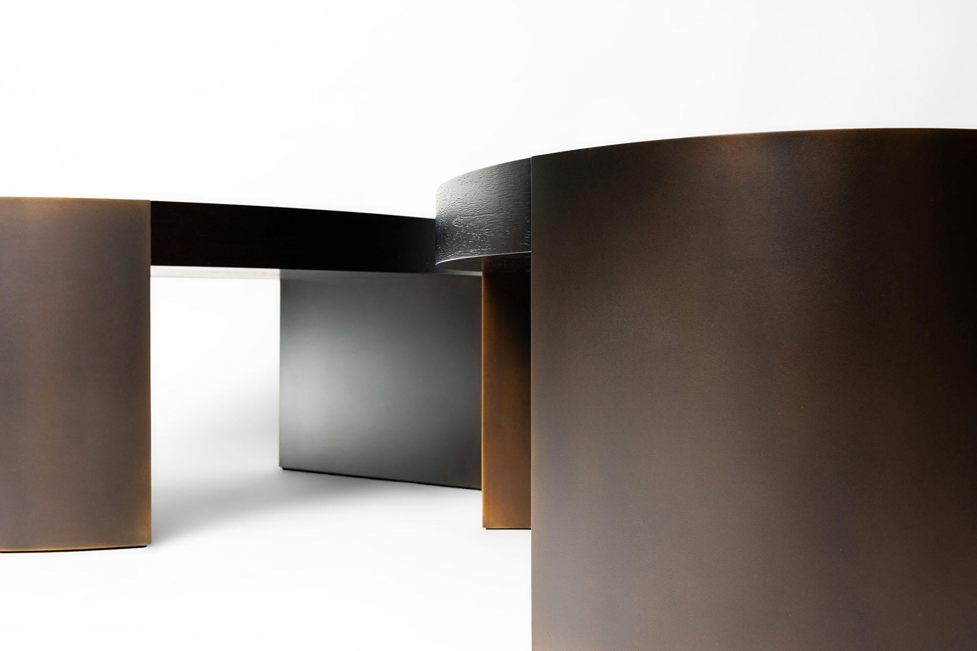 LUMA Design Workshop Silo Coffee Table in Nickel Metal & Dark Translucent Resin For Sale 4