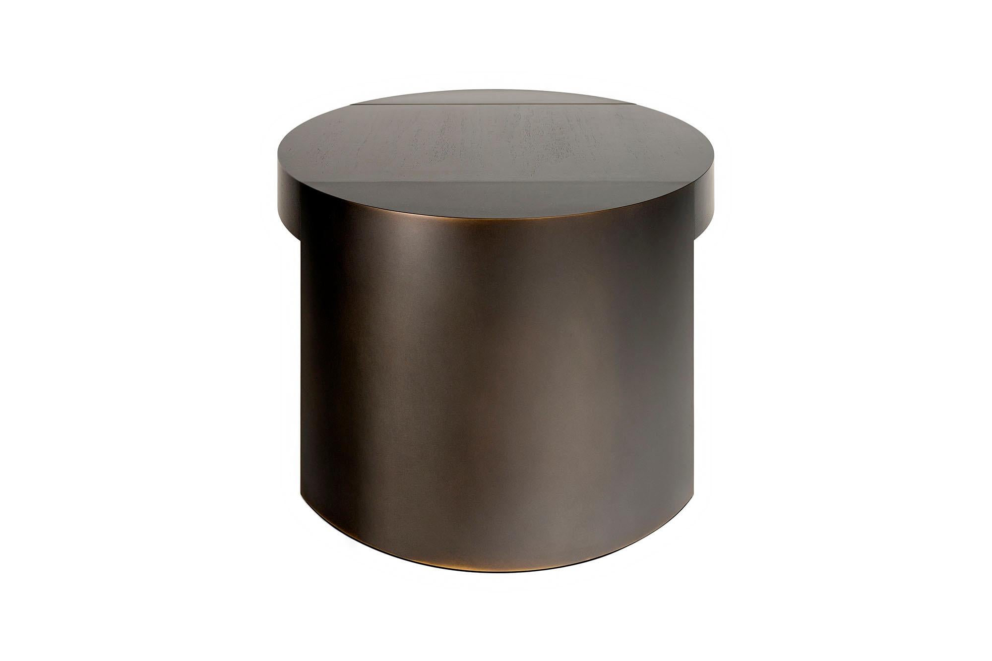 Modern LUMA Design Workshop Silo Coffee Table in Nickel Metal & Dark Translucent Resin For Sale