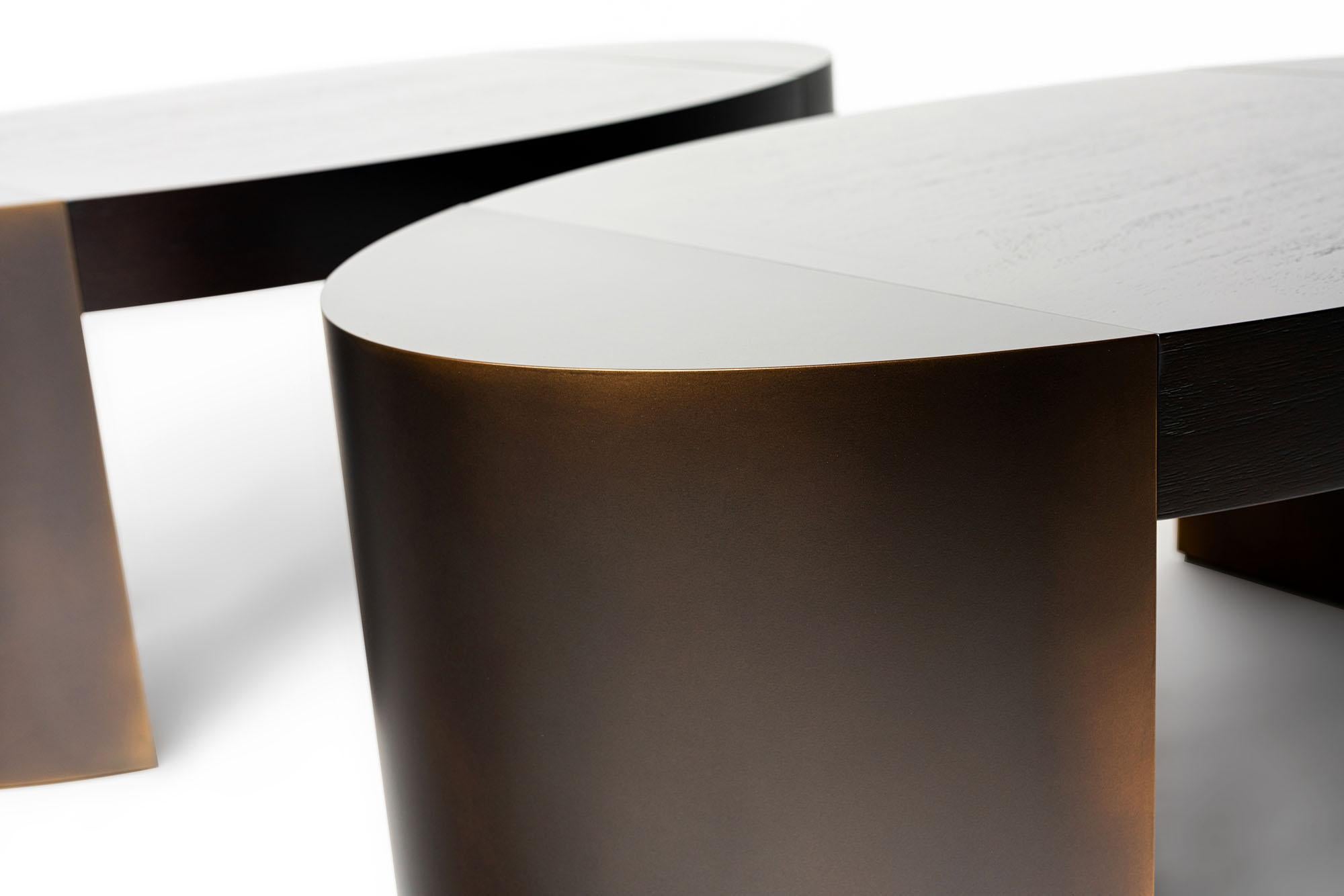 American LUMA Design Workshop Silo Coffee Table in Nickel Metal & Dark Translucent Resin For Sale