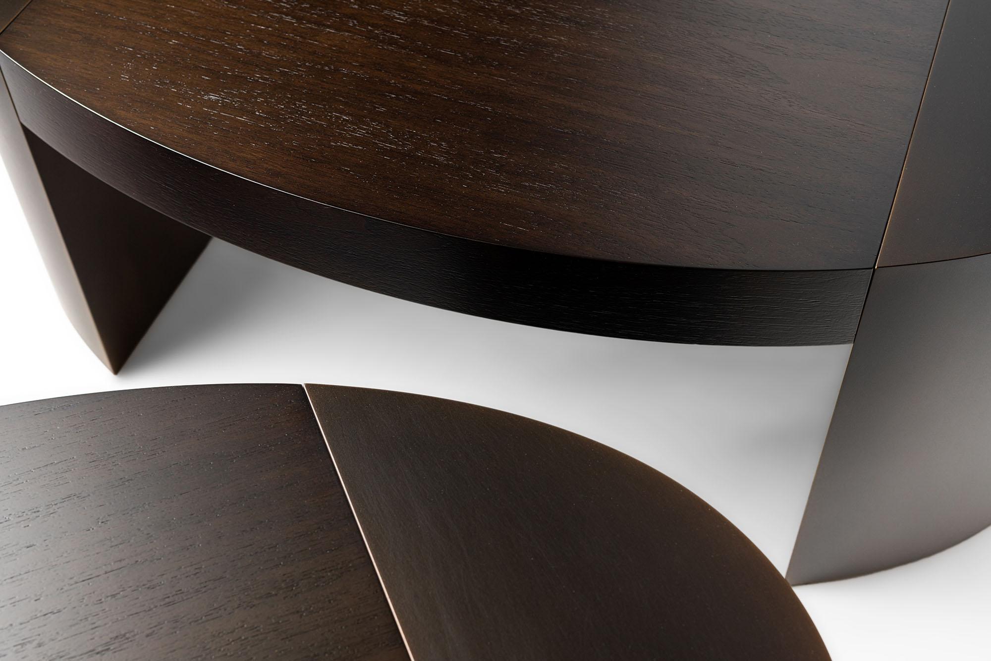 Contemporary LUMA Design Workshop Silo Coffee Table in Nickel Metal & Dark Translucent Resin For Sale