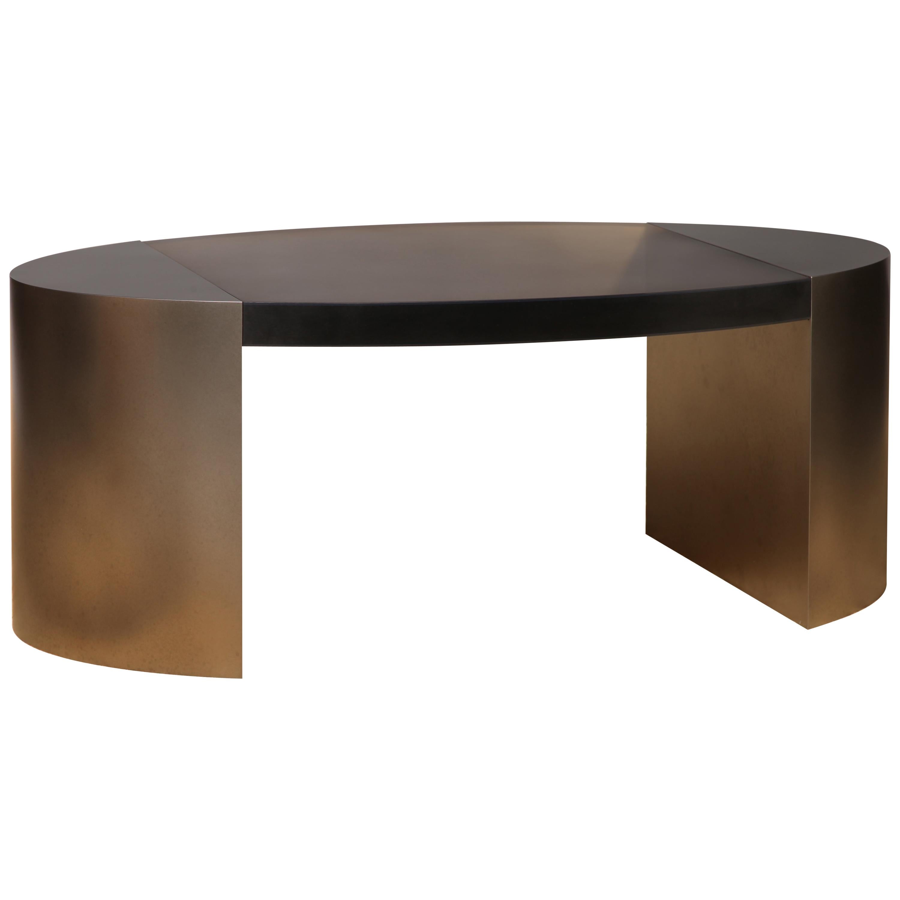 LUMA Design Workshop Silo Coffee Table in Nickel Metal & Dark Translucent Resin For Sale
