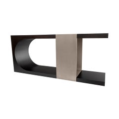 LUMA Design Workshop Silo Console in Dark Brown Wood & Light Gray Textured Metal